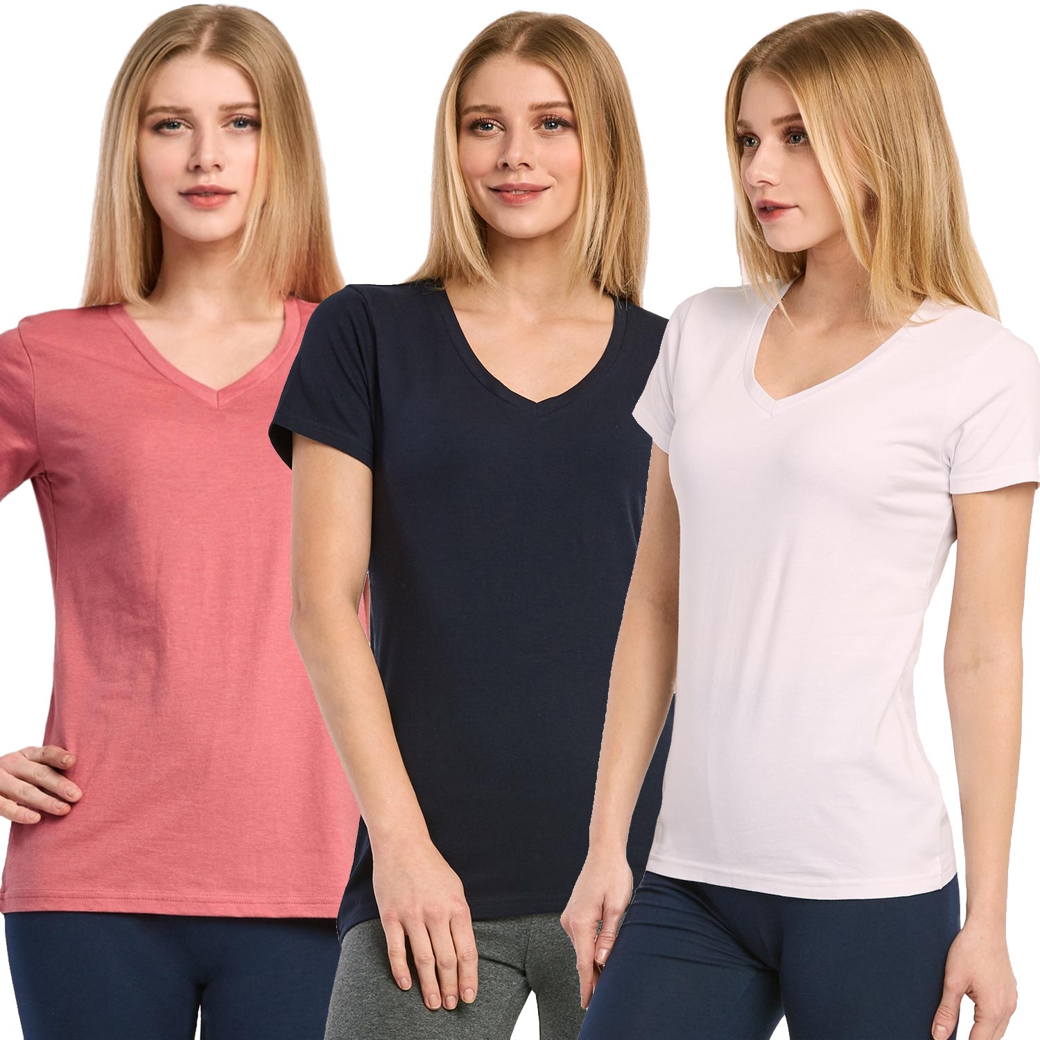 5 Pack Classic Fit V Neck Cotton T-shirt - Ladies