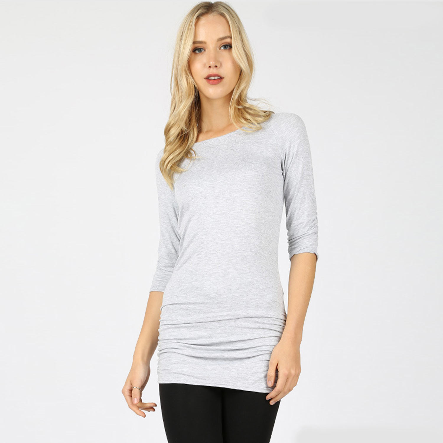 3 Pack Luxe Rayon 3/4 Sleeve Tunic with Shirring Detail