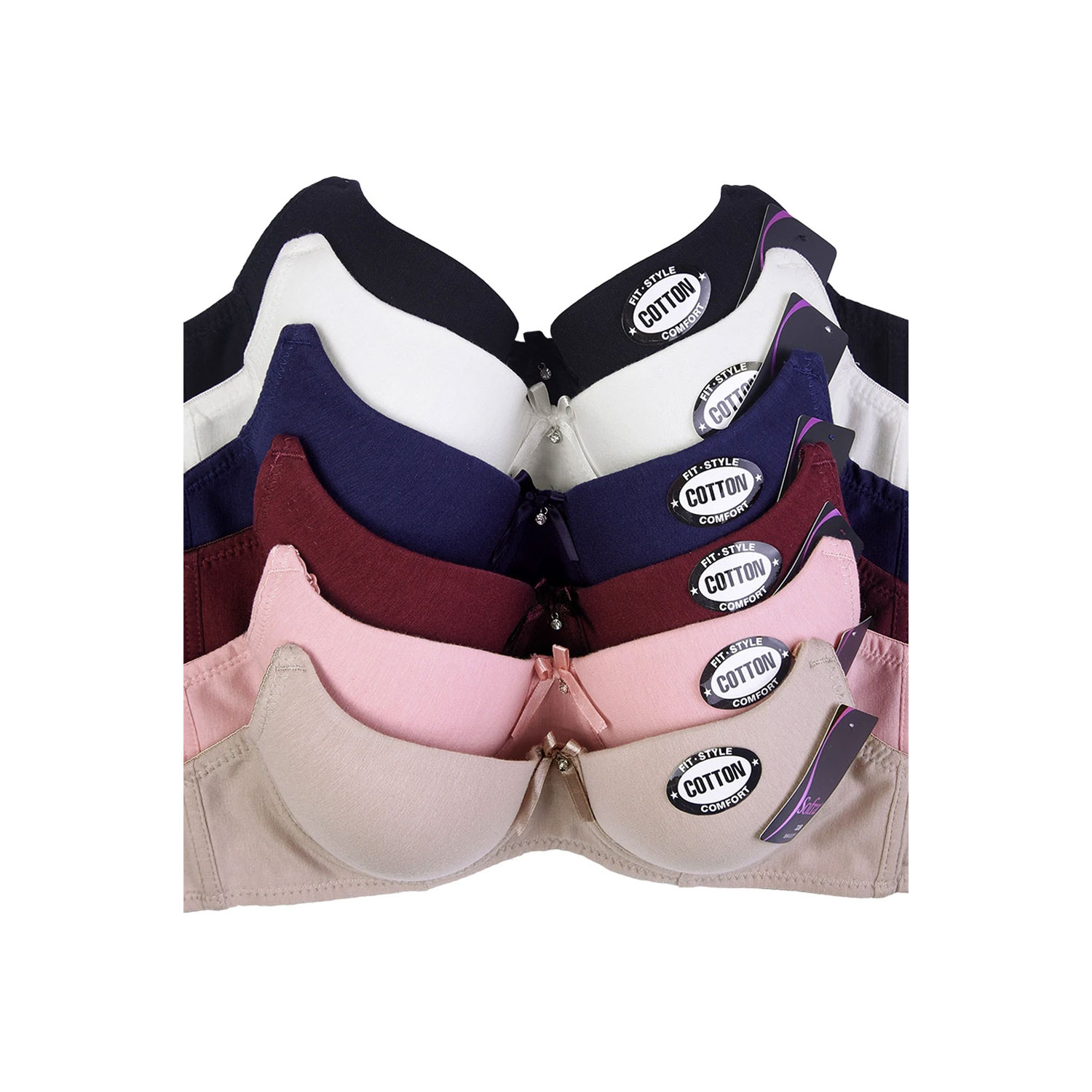 6 Pack ET|TU Ladies Cotton Plain Bra