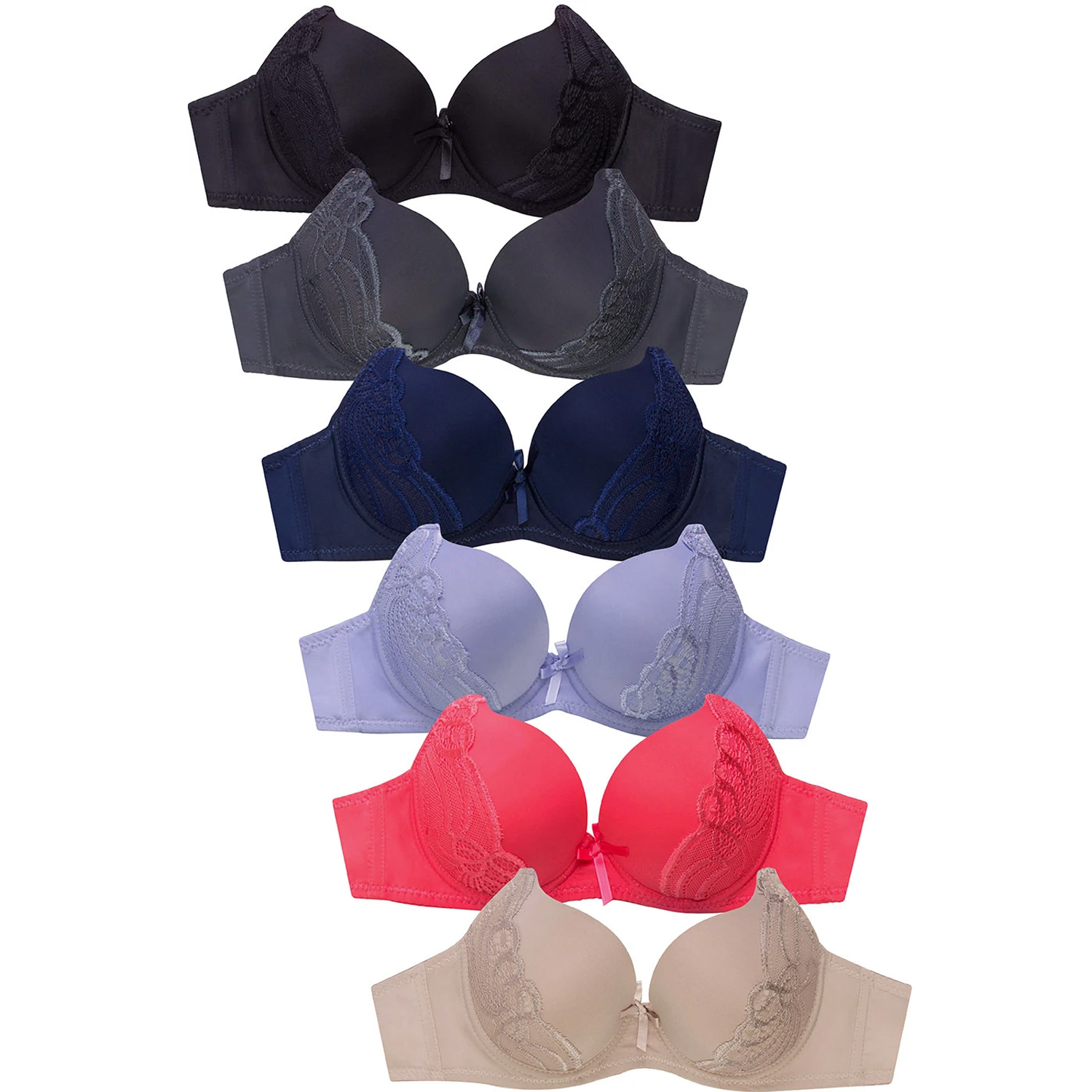 6 Pack Ladies Plain Lace Full Cup Bra