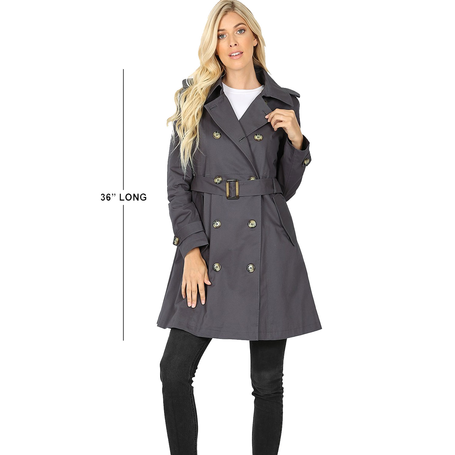 Double Breasted Thigh Length Trench Coat