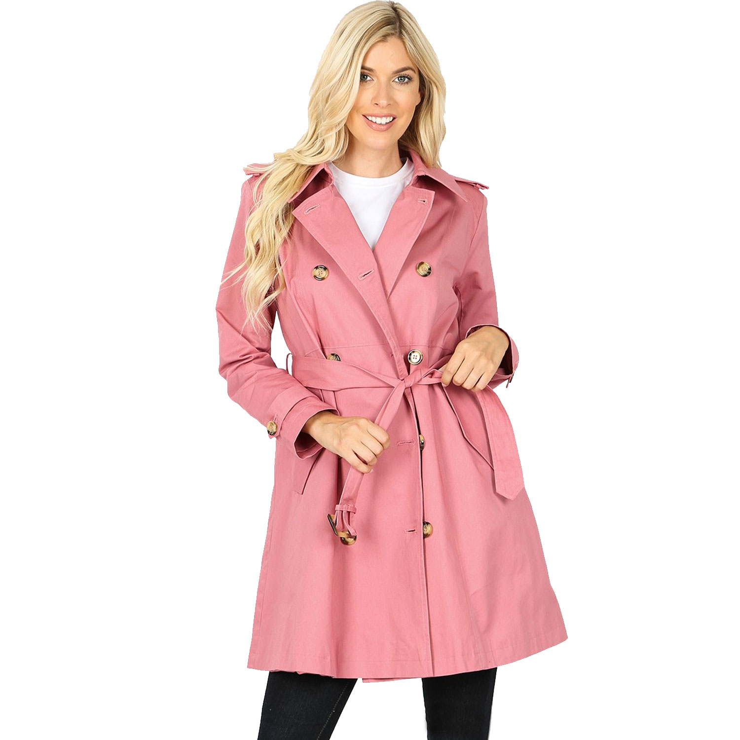 Double Breasted Thigh Length Trench Coat