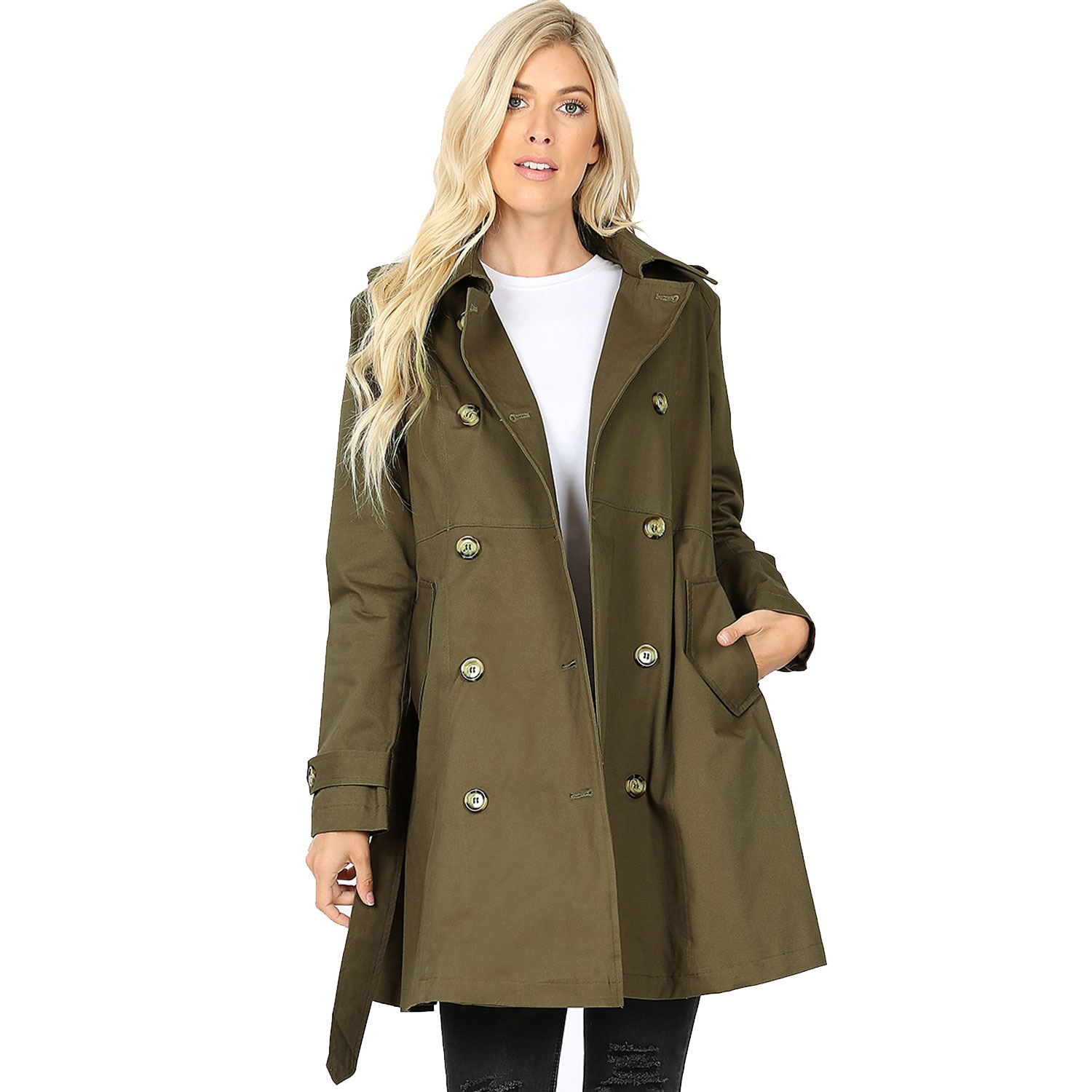 Double Breasted Thigh Length Trench Coat