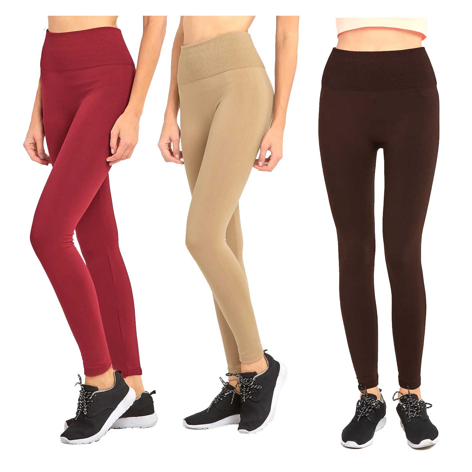 6 Pack Ladies High Waist Fleece Extra Wide Band Leggings