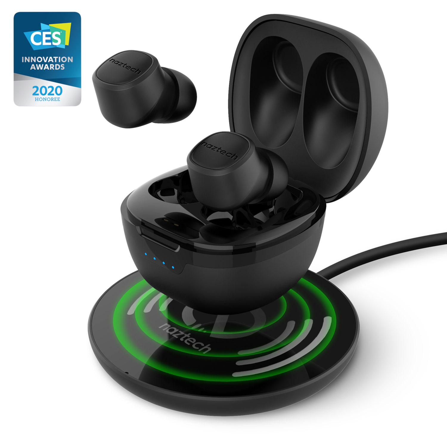 Naztech Freedom+ True Wireless Earbuds With Wireless Charging Case & Pad