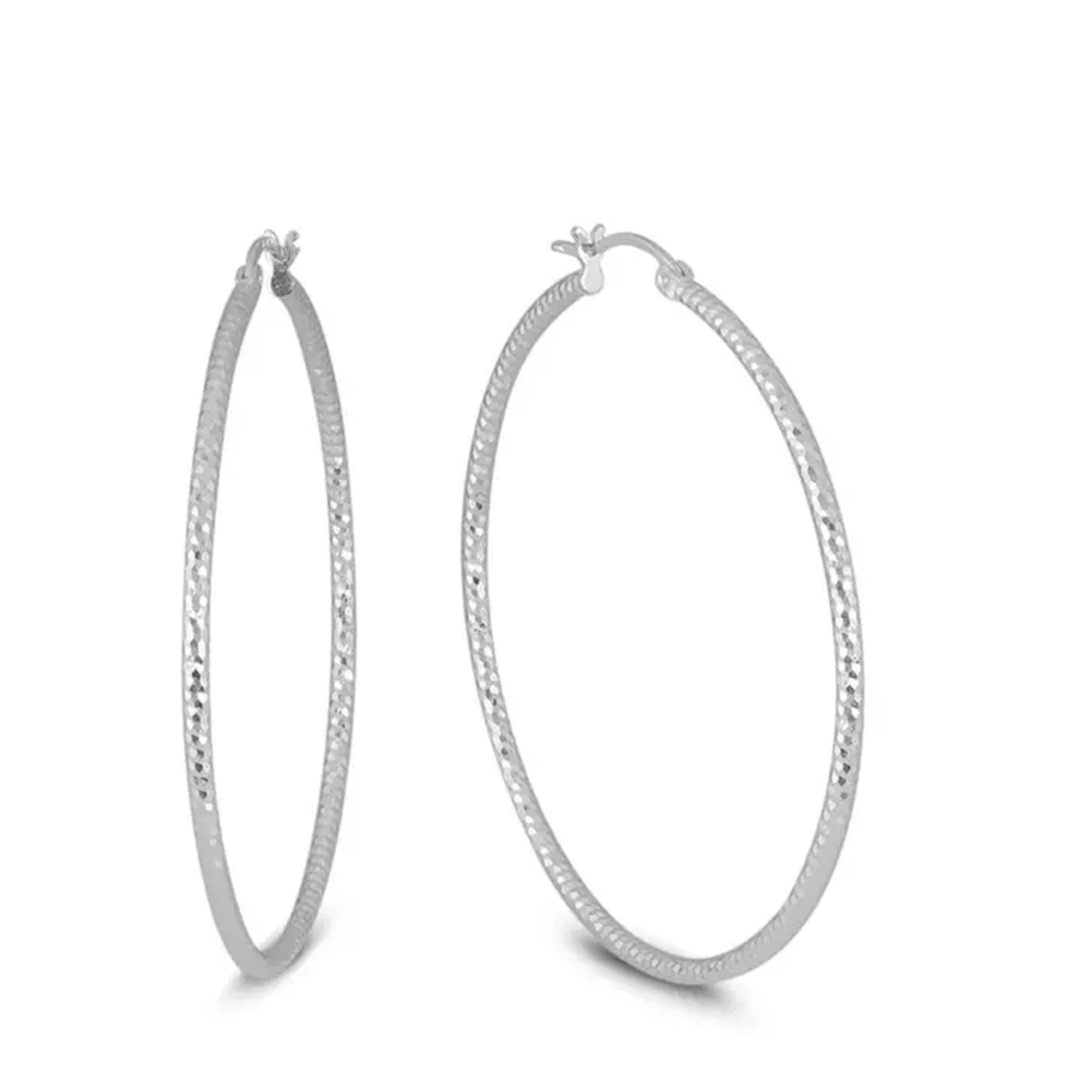 Sterling Silver Diamond Cut Hoop Earrings