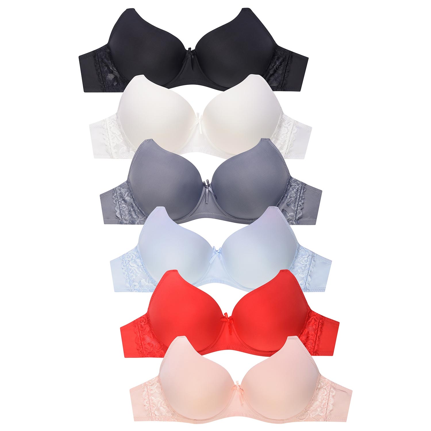 6 Pack Mamia Ladies Full Cup Plain Lace Bra