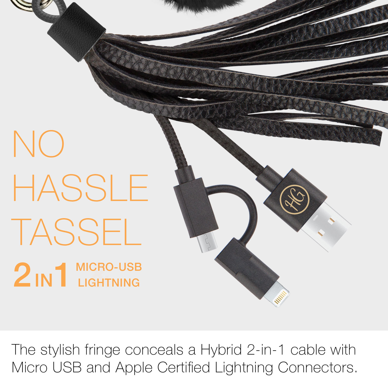Hello Gorgeous MFI Hybrid Cable Tassel Key Chain Fur