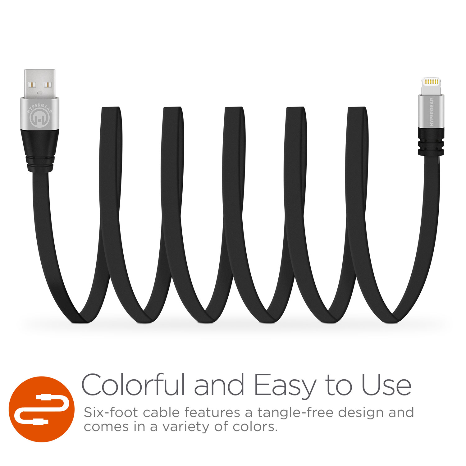 HyperGear Flexi MFI Charge Sync Flat Cable 6ft Black