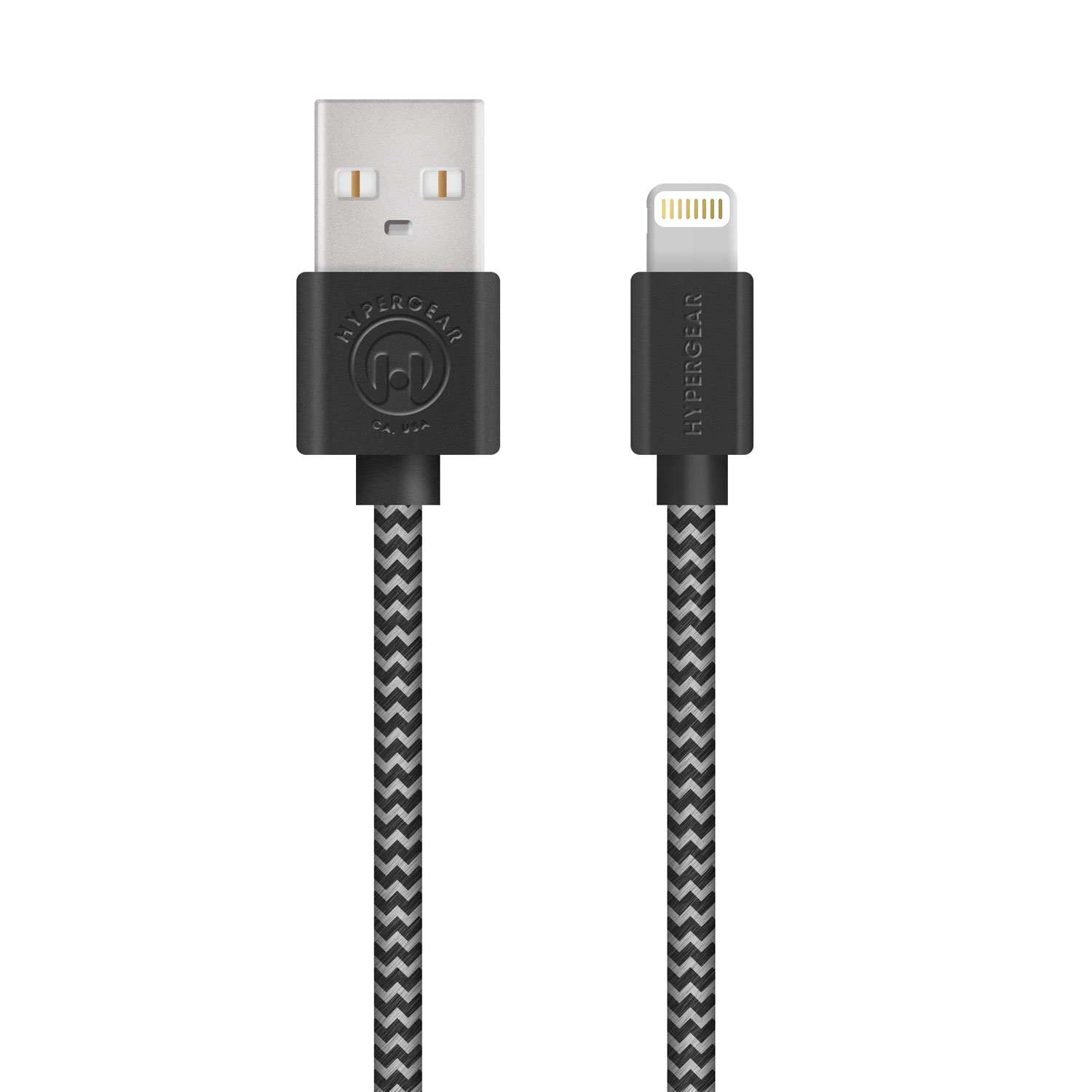 HyperGear MFI Lightning USB Braided Cable 4ft Blk Grey