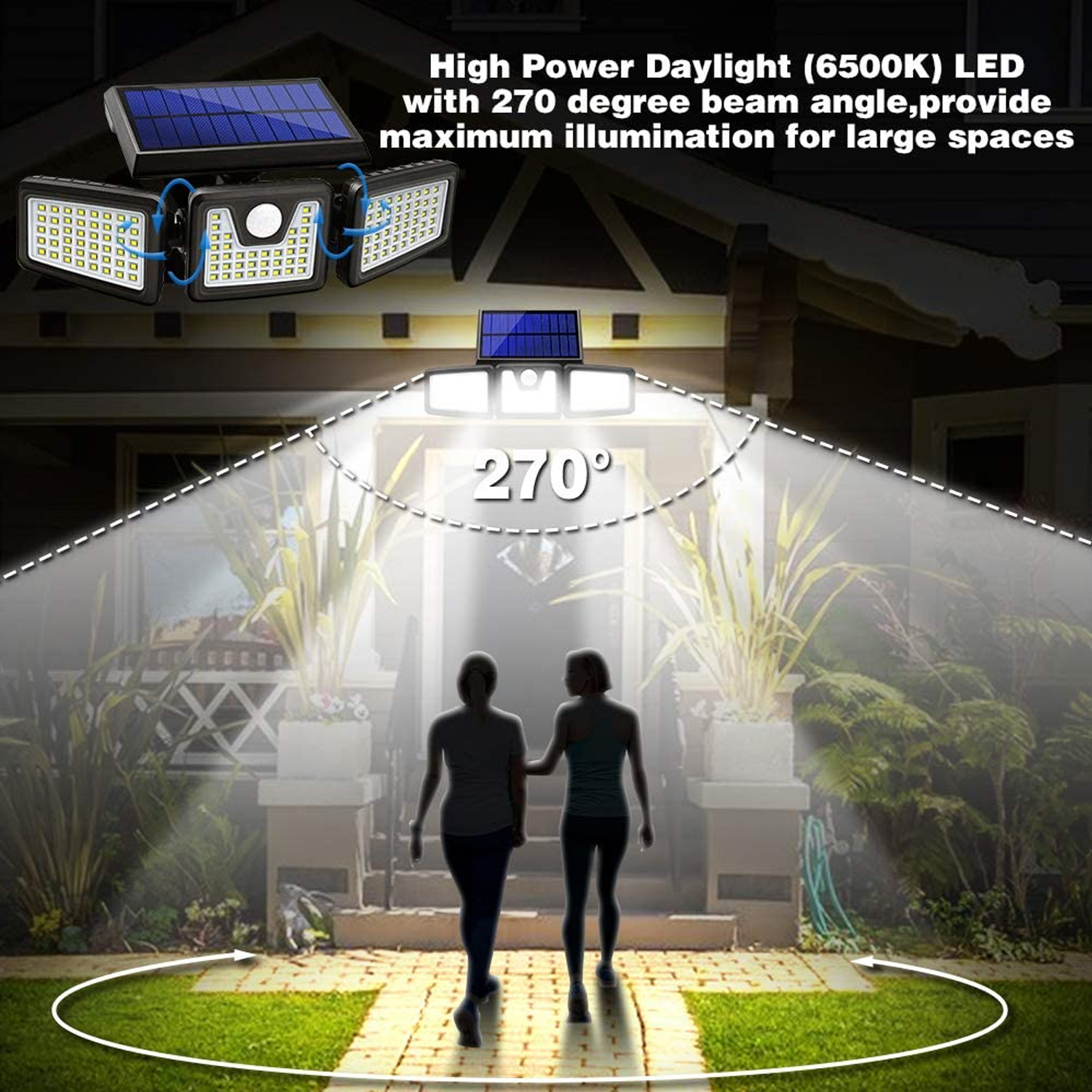 2 Pack Solar Lights Outdoor AmeriTop 128 LED 800LM Wireless Motion