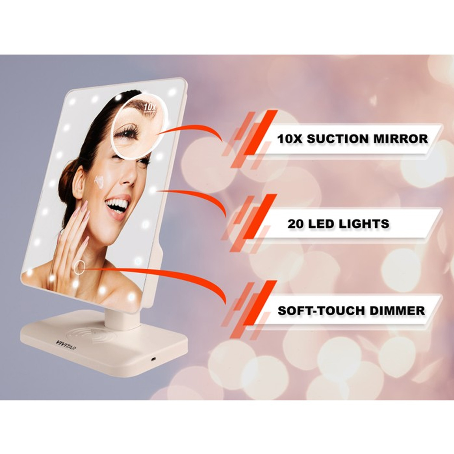 Vivitar Mirror 10X Magnification W/ Bluetooth Speakers And Wireless Charging