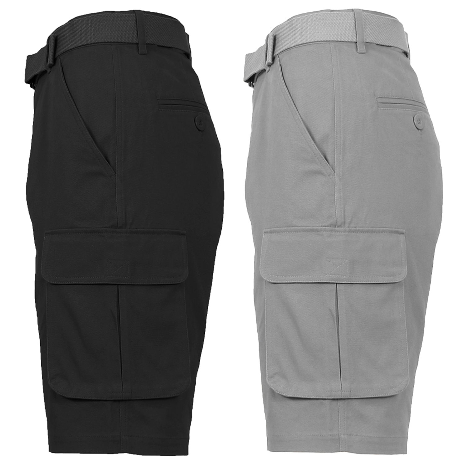 2 Pack Men's Cotton Flex Stretch Cargo Shorts With Belt