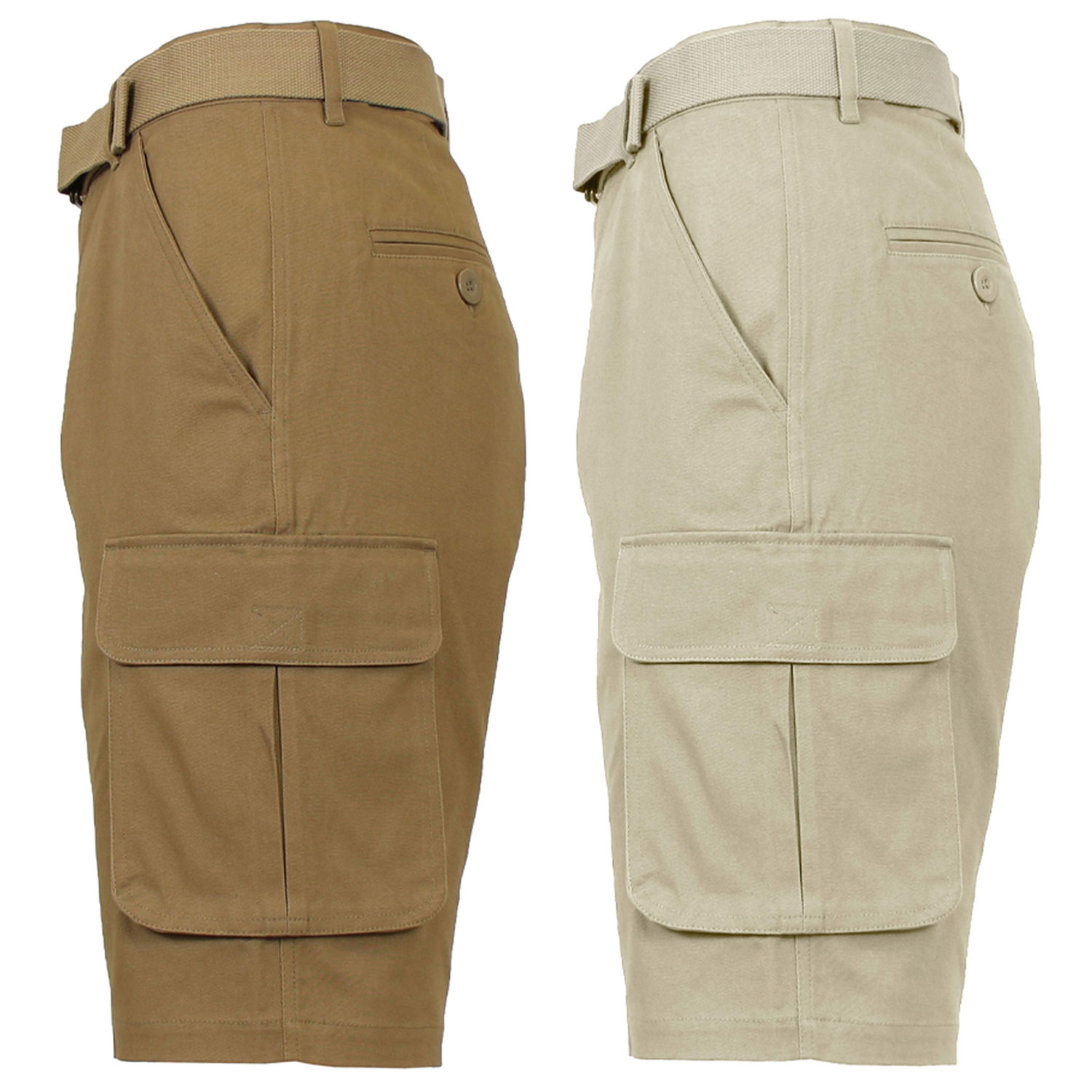 2 Pack Men's Cotton Flex Stretch Cargo Shorts With Belt