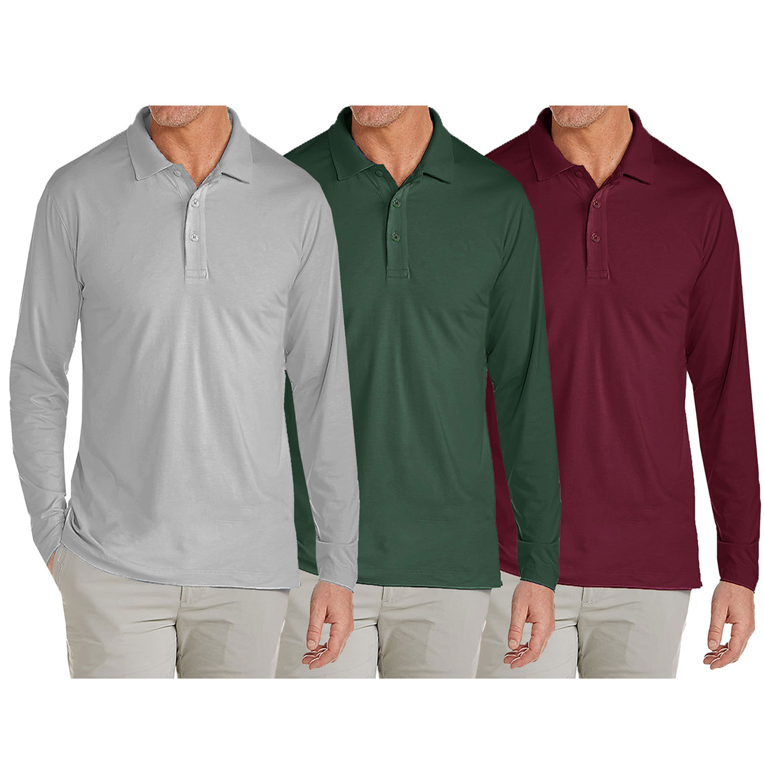 3 Pack Men's Long Sleeve Pique Polo Shirts