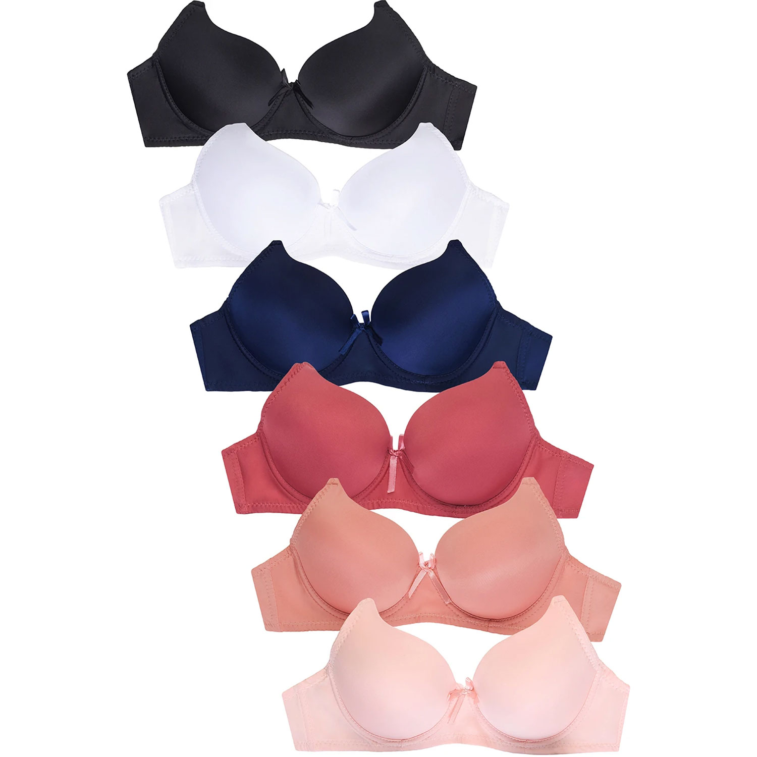  Ladies Full Cup Plain Bra W/ Lace Trim At Neckline 6 Pack