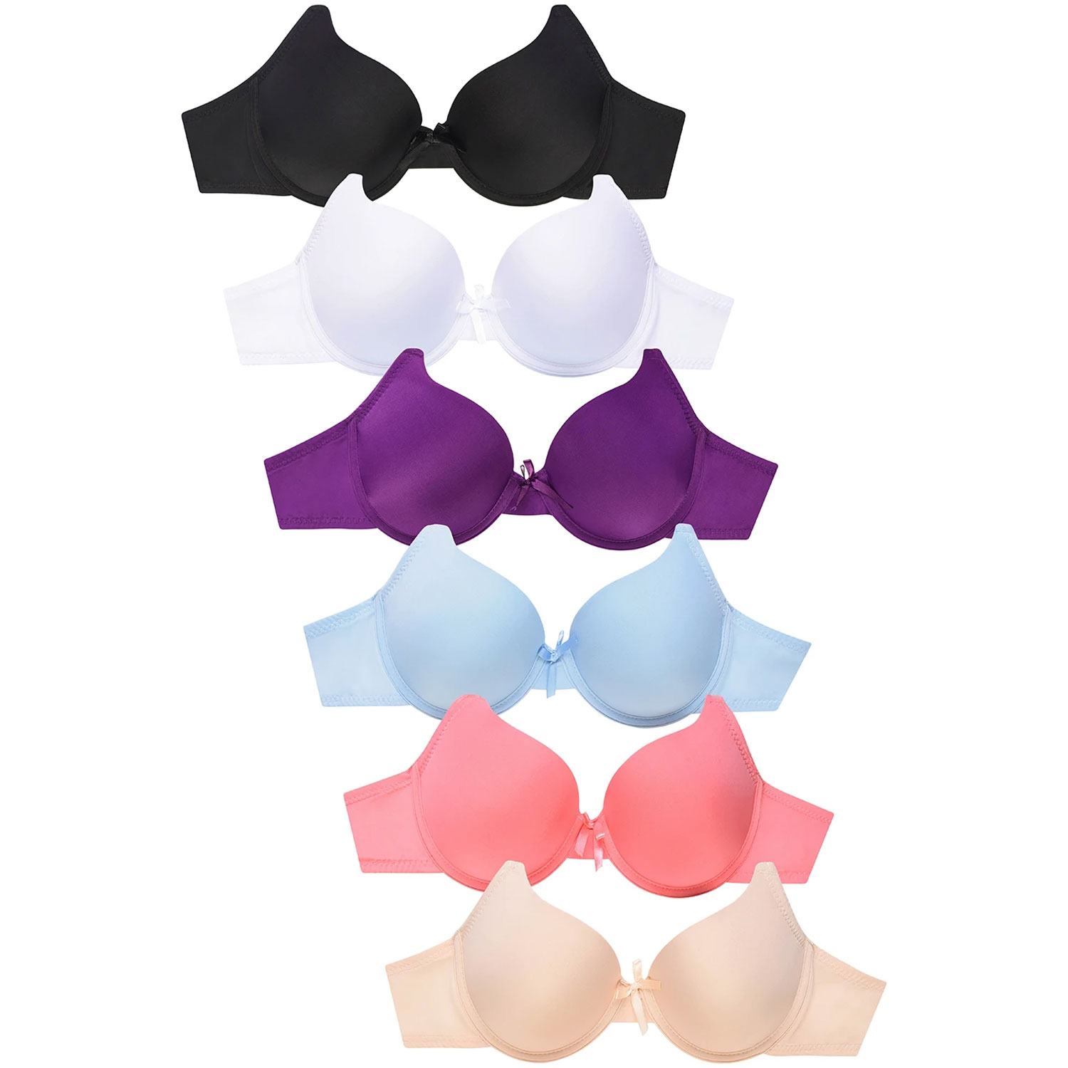  Ladies Full Cup Plain Bra W/ Lace Trim At Neckline 6 Pack