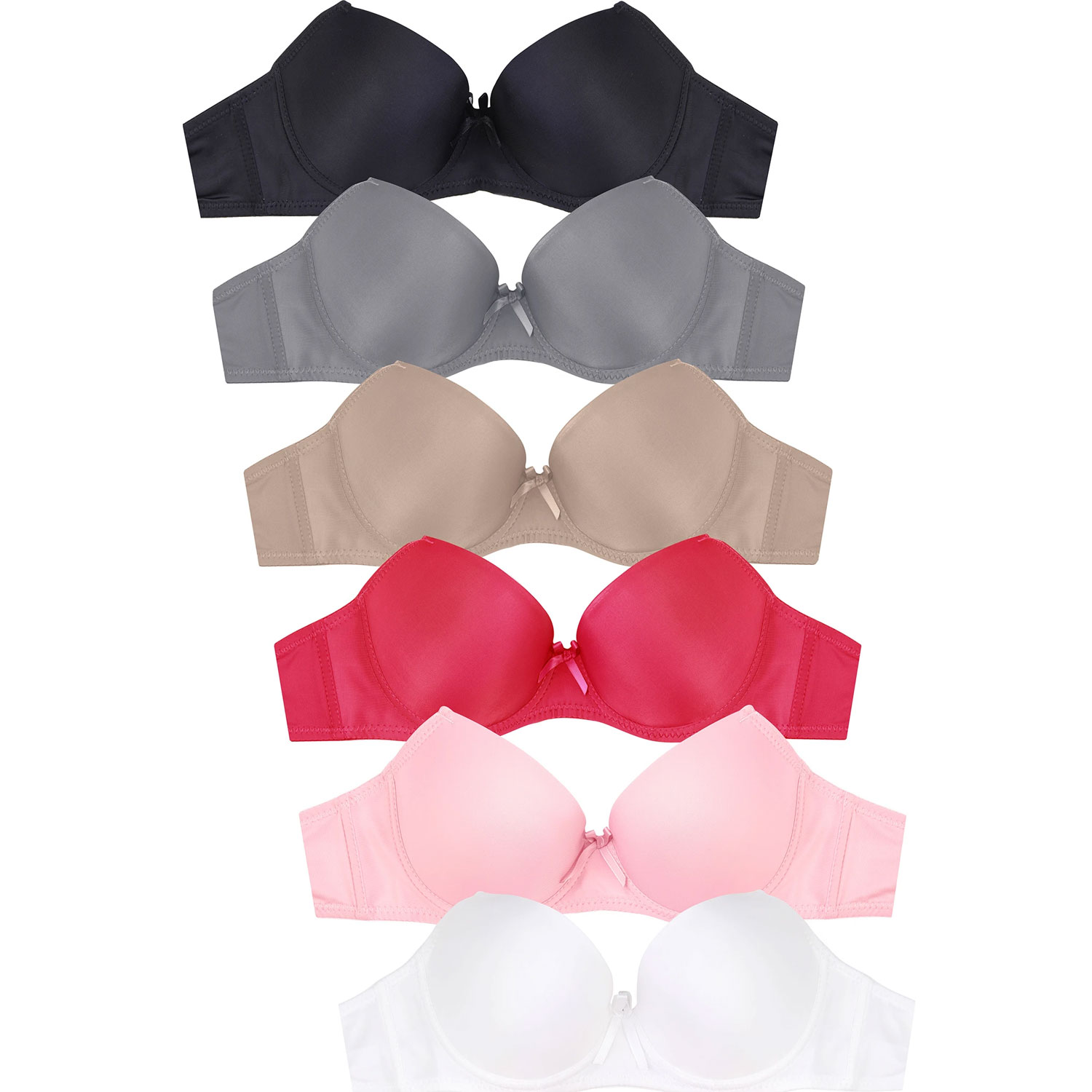  Ladies Full Cup Plain Bra W/ Lace Trim At Neckline 6 Pack