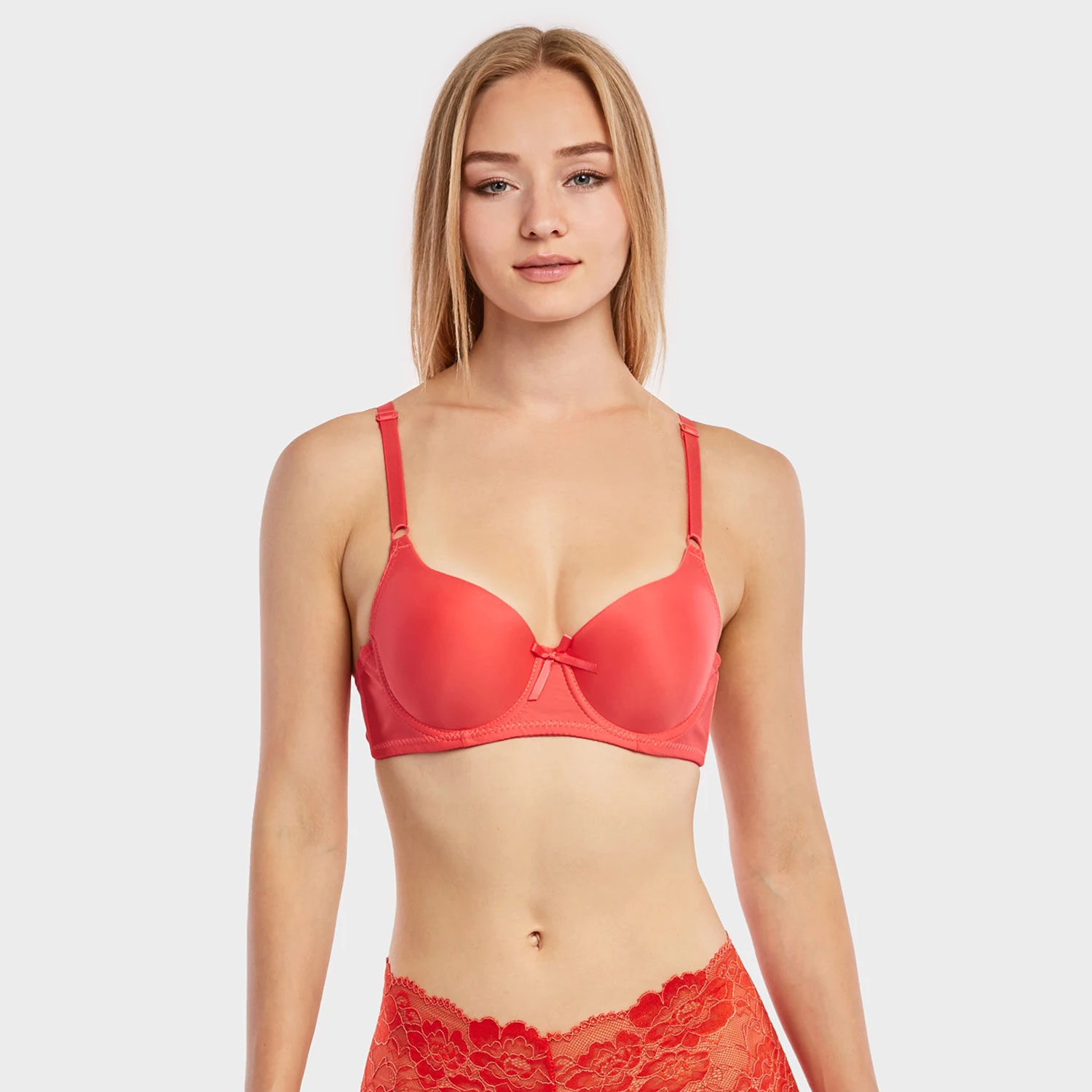  Ladies Full Cup Plain Bra W/ Lace Trim At Neckline 6 Pack