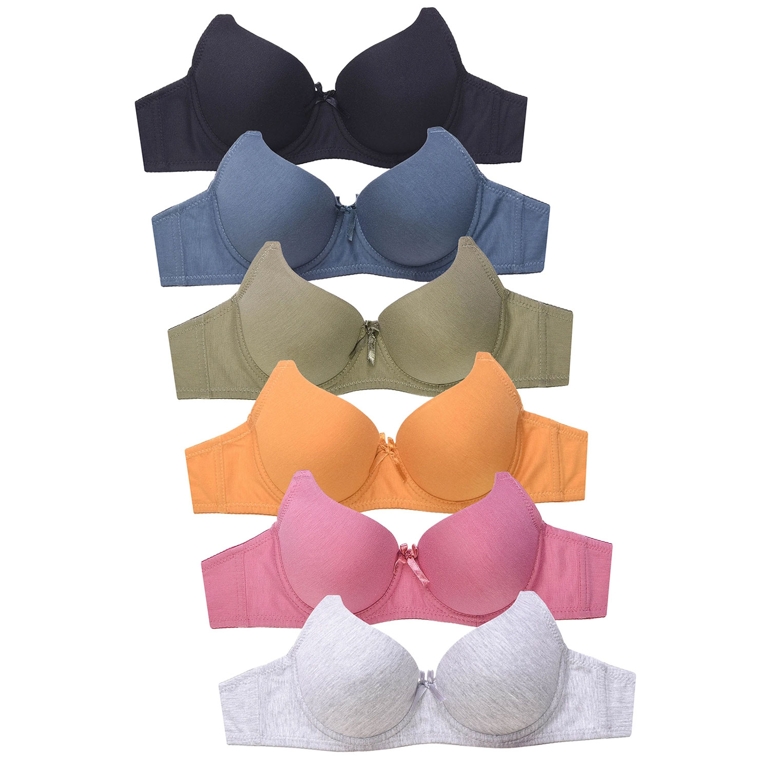 6 Pack Mamia Ladies Full Cup Plain Cotton Bra