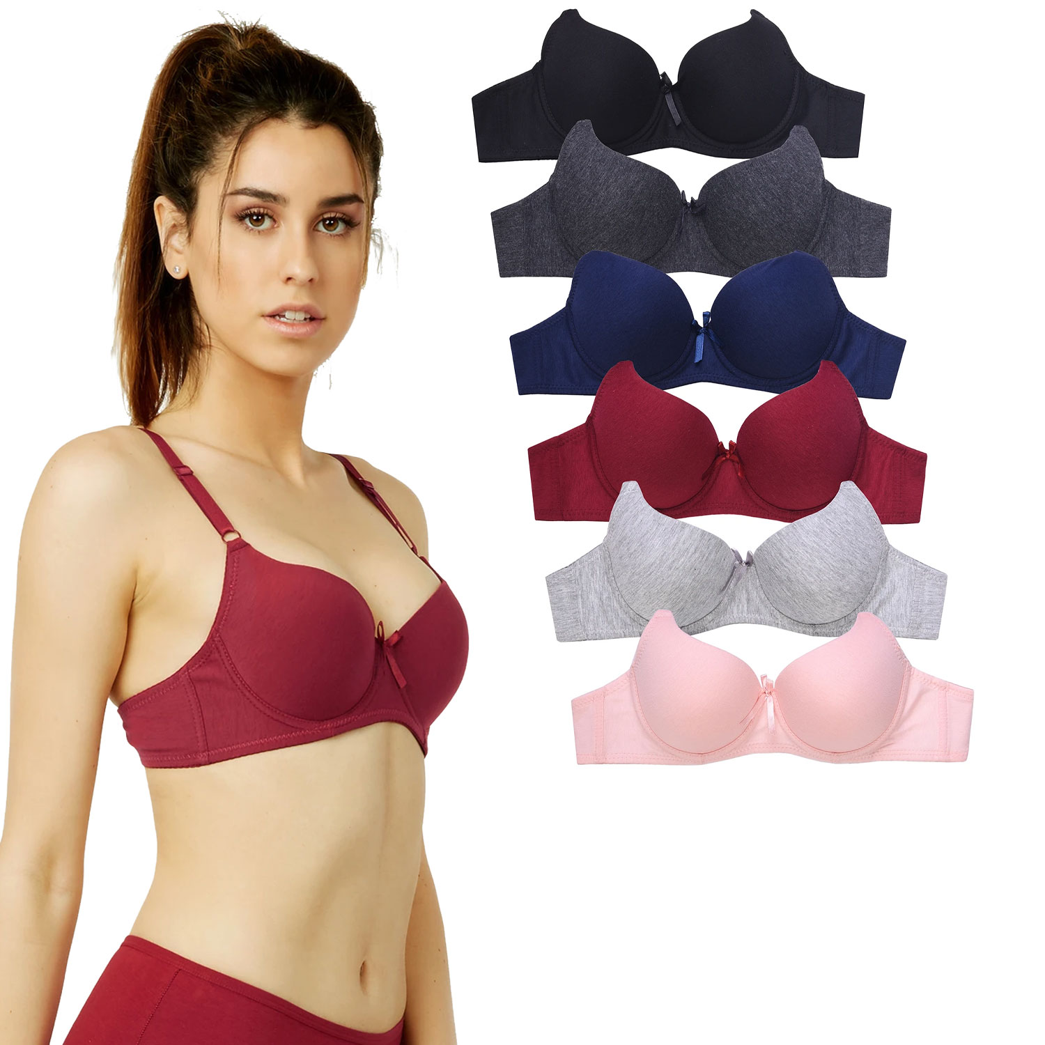 6 Pack Mamia Ladies Full Cup Cotton Plain Bra