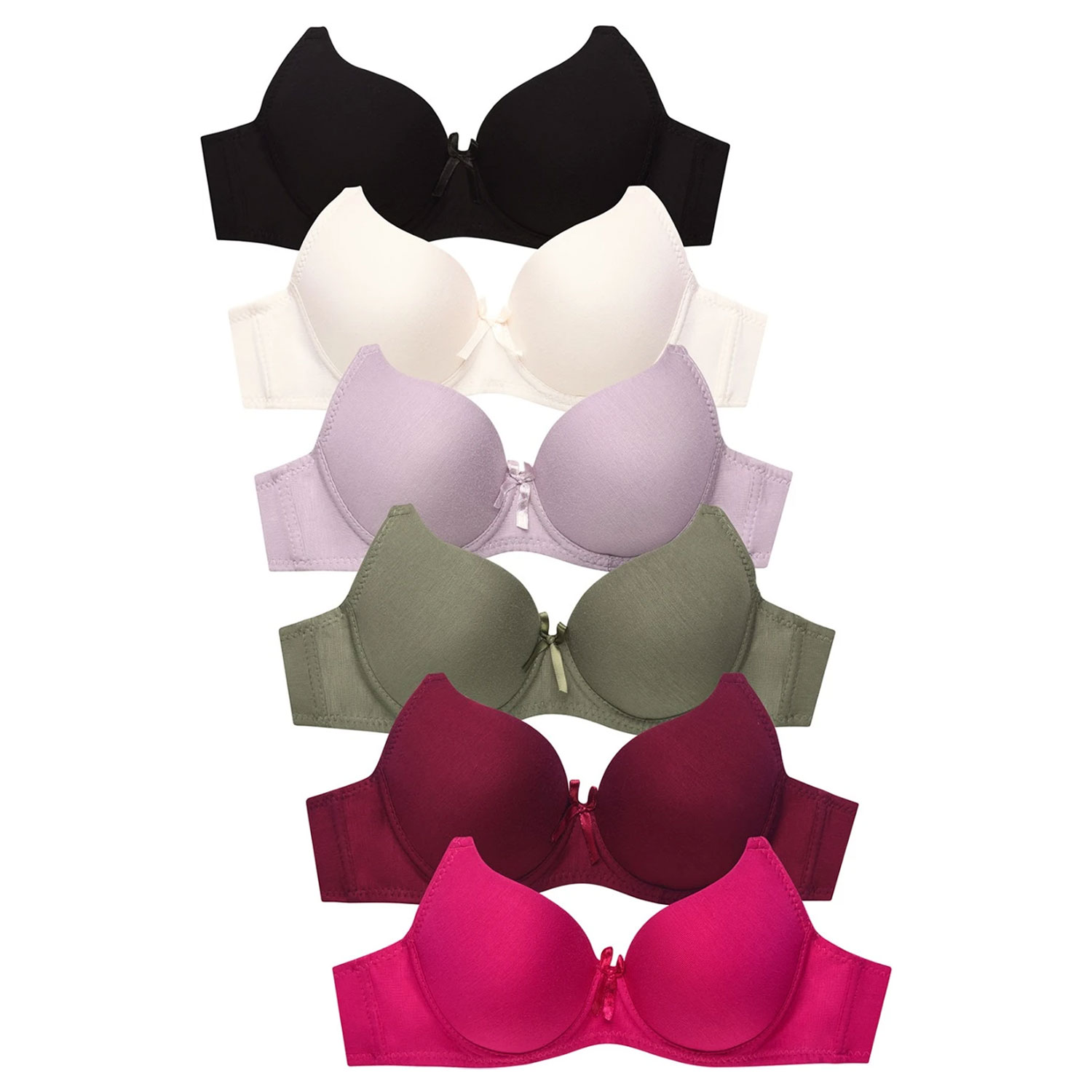 6 Pack Sofra Ladies Plain Cotton Bra 3hooks And Wide Strap