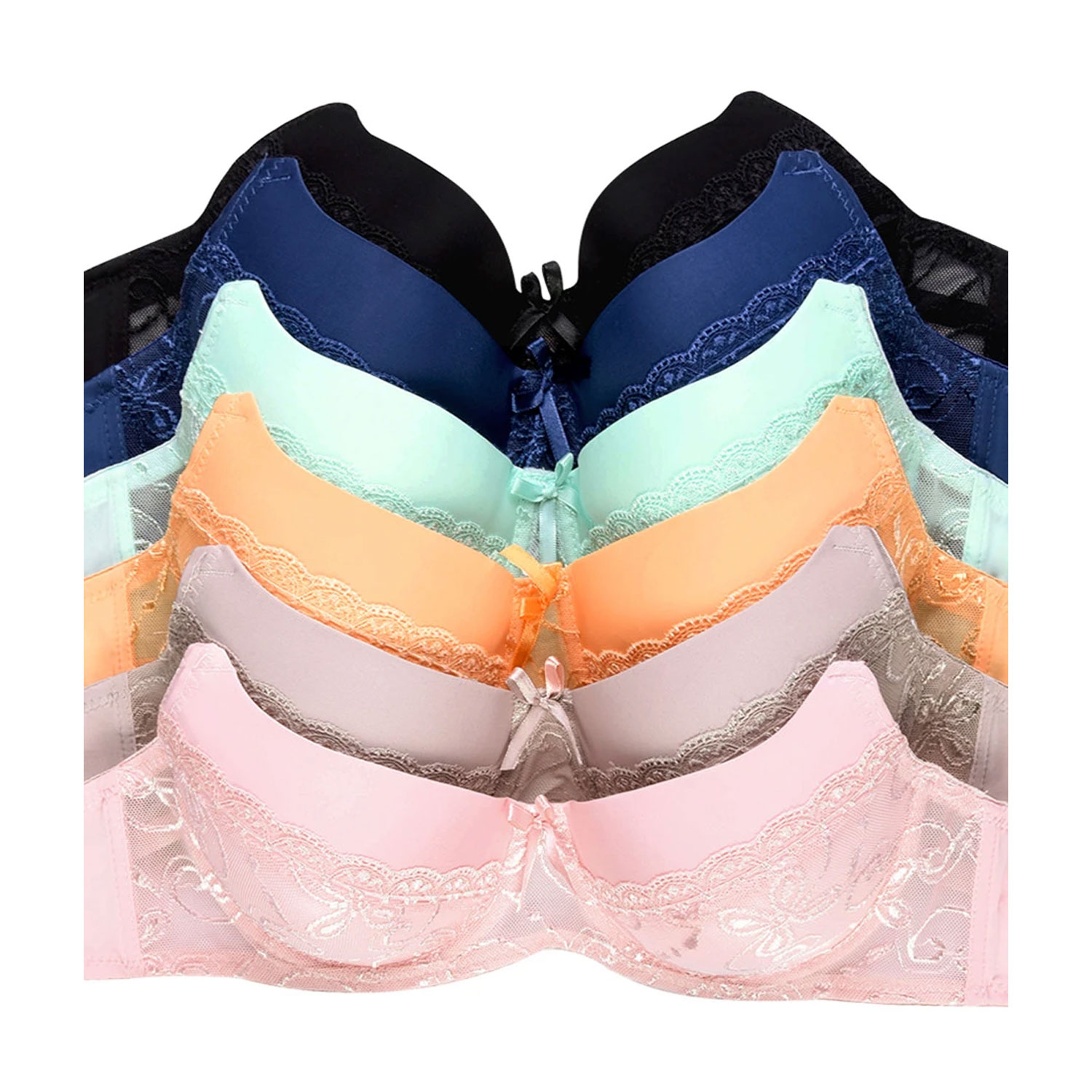  6 Pack Sofra Ladies Full Cup Plain Lace Bra