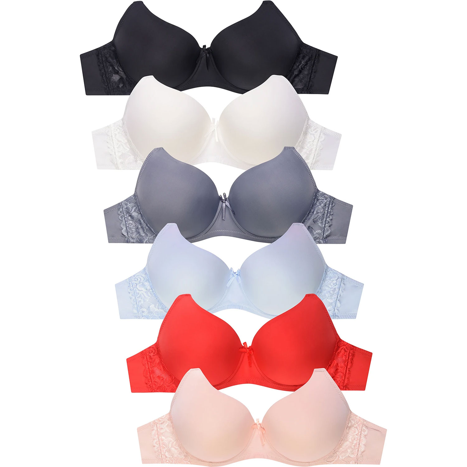 6 Pack Sofra Ladies Plain Lace Bra