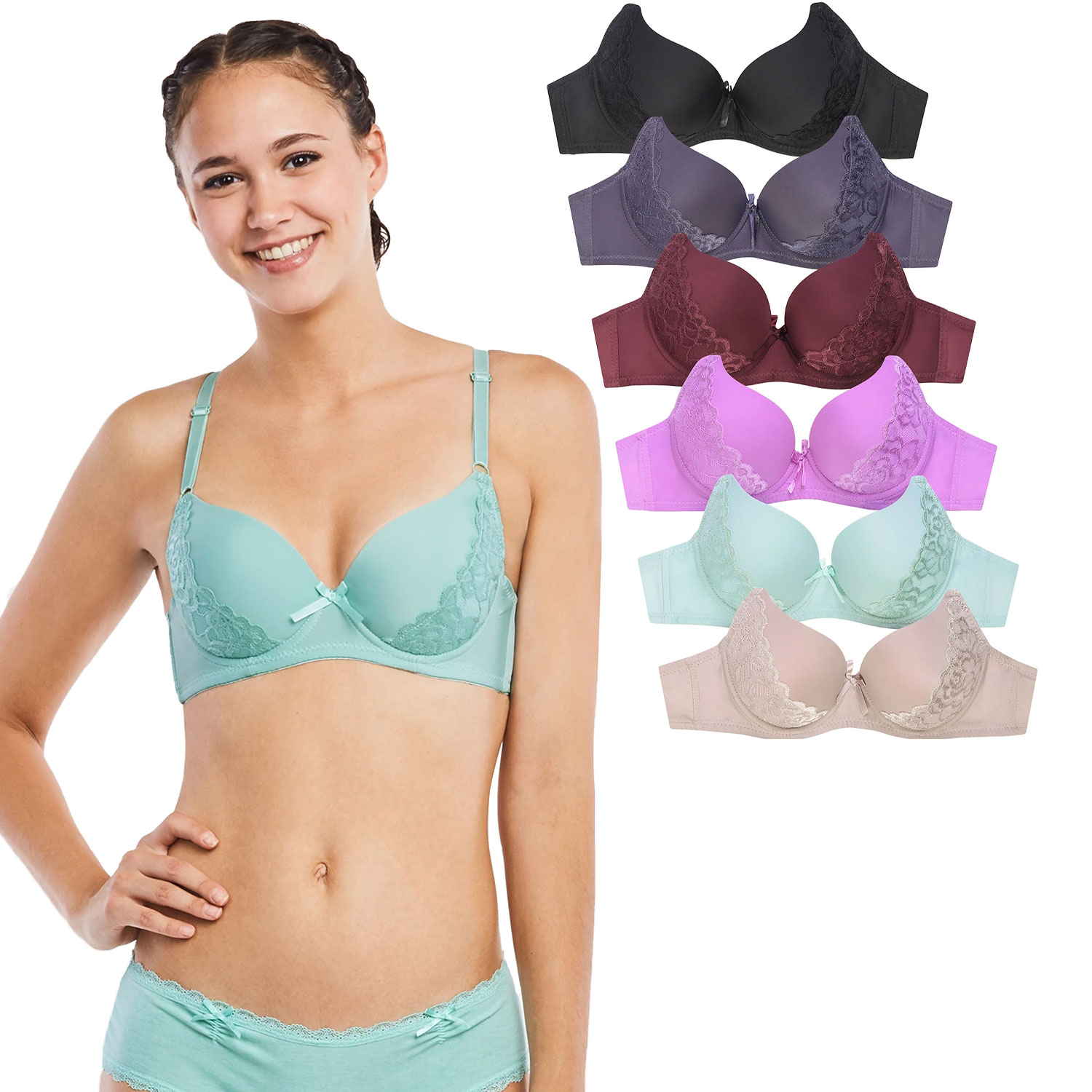 6 Pack Sofra Ladies Plain Lace Bra