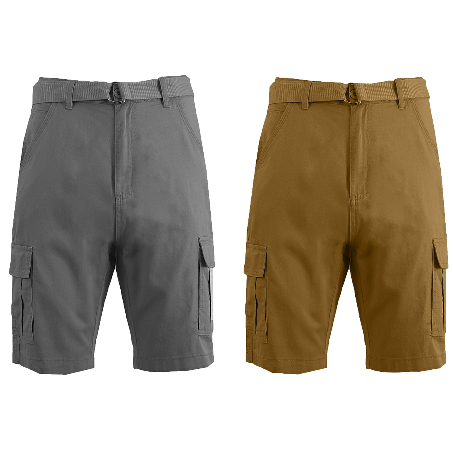 2 Pack Men's Cotton Chino Shorts With Belt