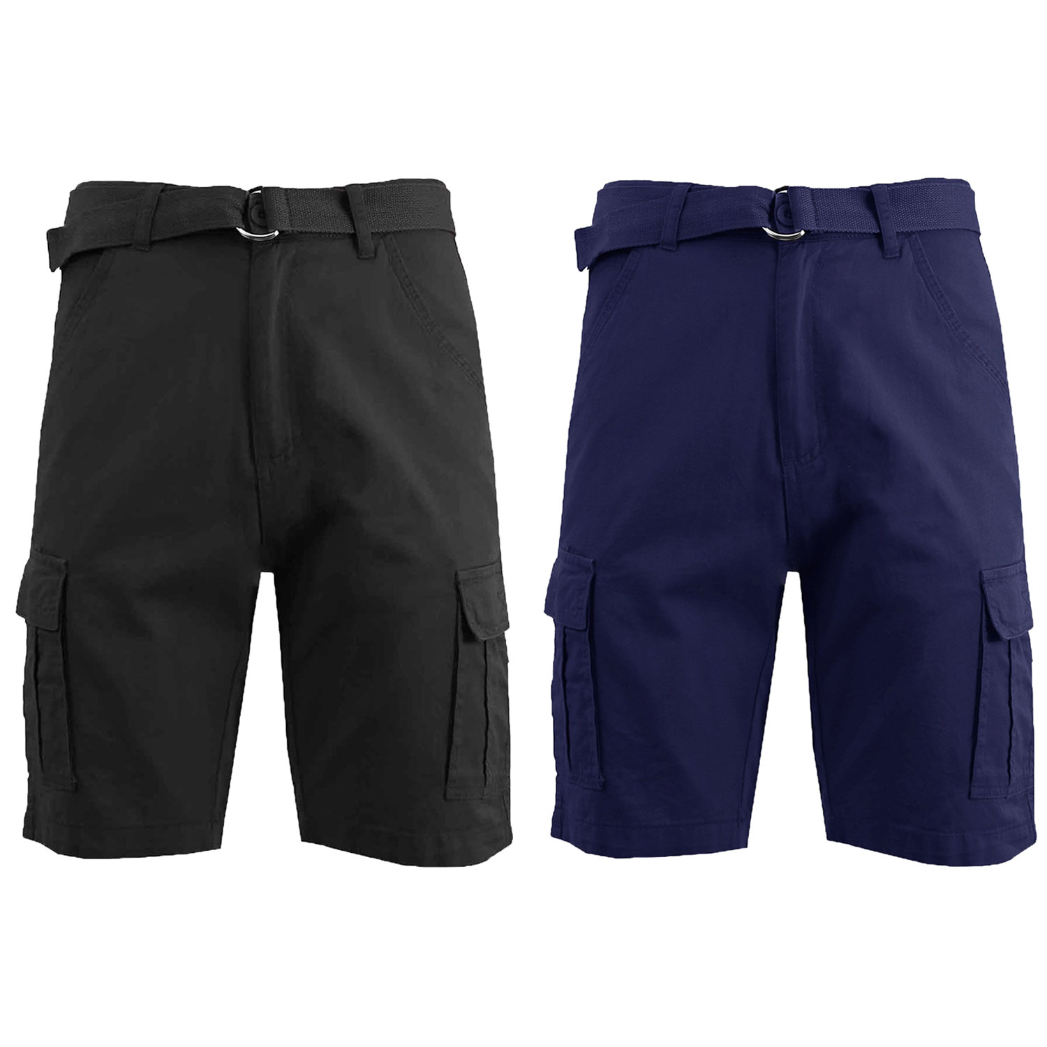 2 Pack Men's Cotton Chino Shorts With Belt