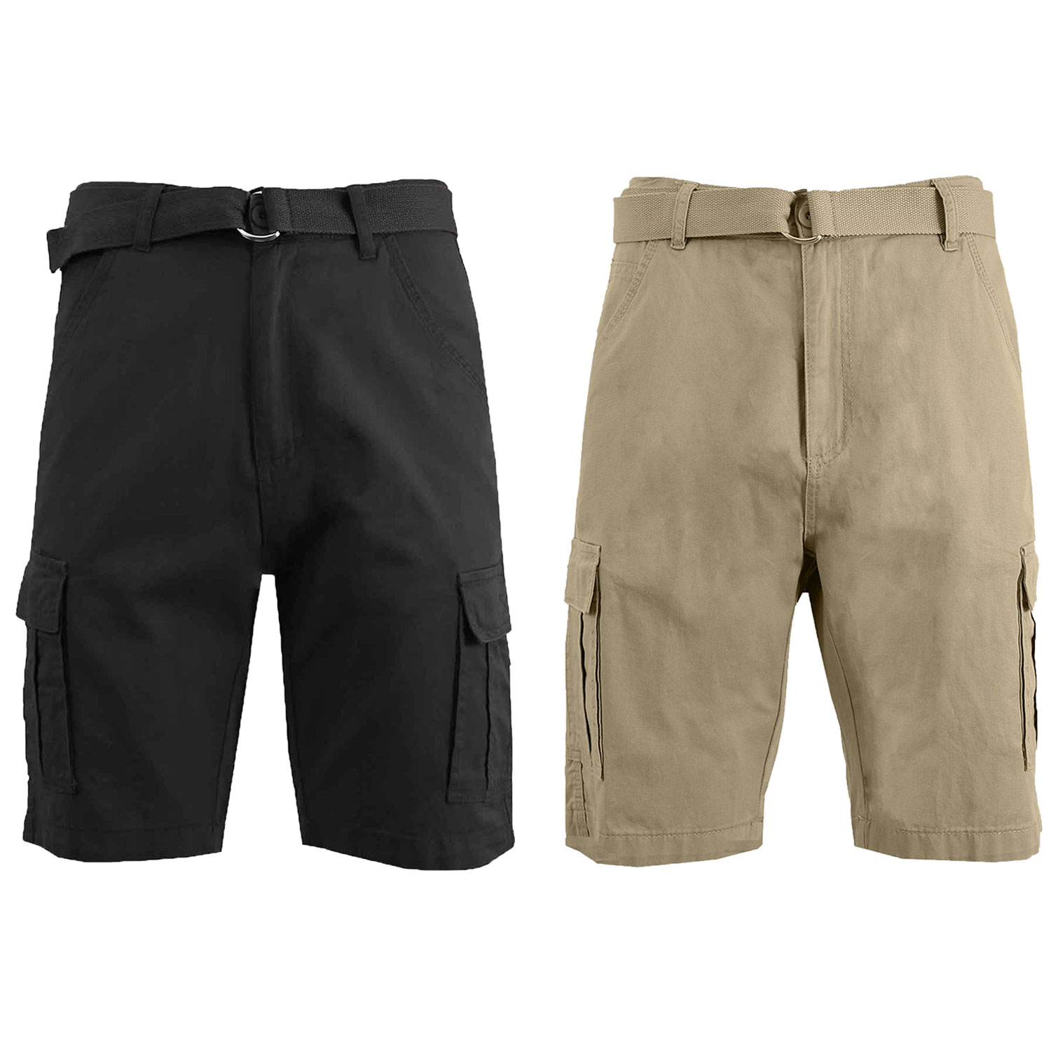 2 Pack Men's Cotton Chino Shorts With Belt