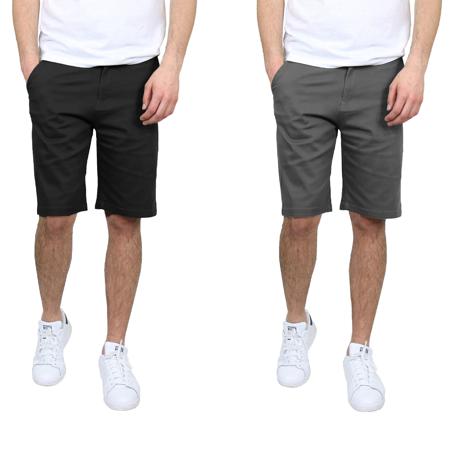 2 Pack Men's 5 Pocket Flat Front Slim-Fit Stretch Chino Shorts