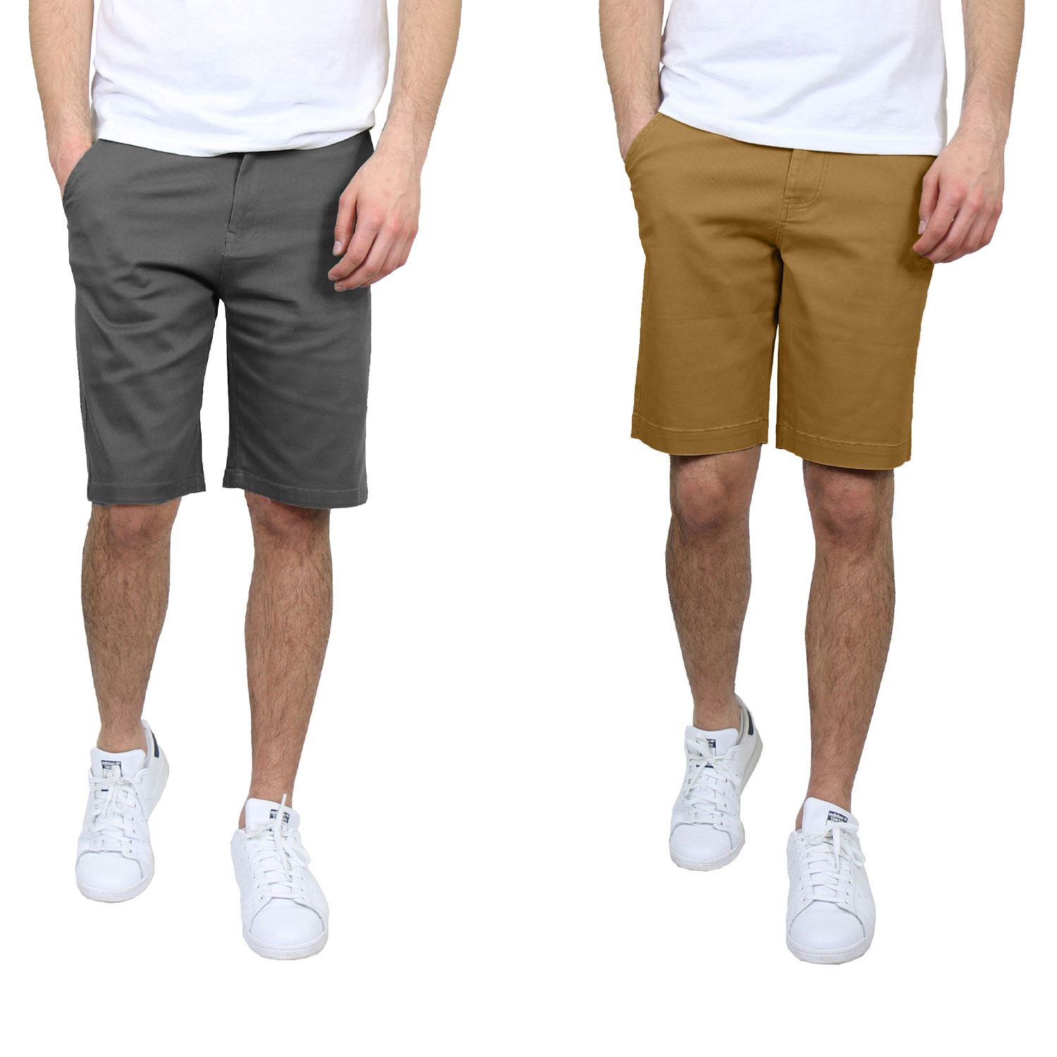 2 Pack Men's 5 Pocket Flat Front Slim-Fit Stretch Chino Shorts