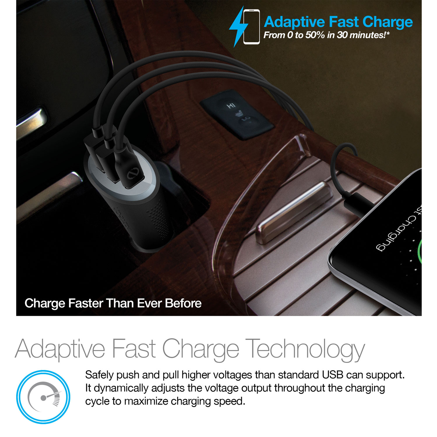 Naztech Power T3 Xtreme 18W USB-C PD+AFC+2.4A Car Charger
