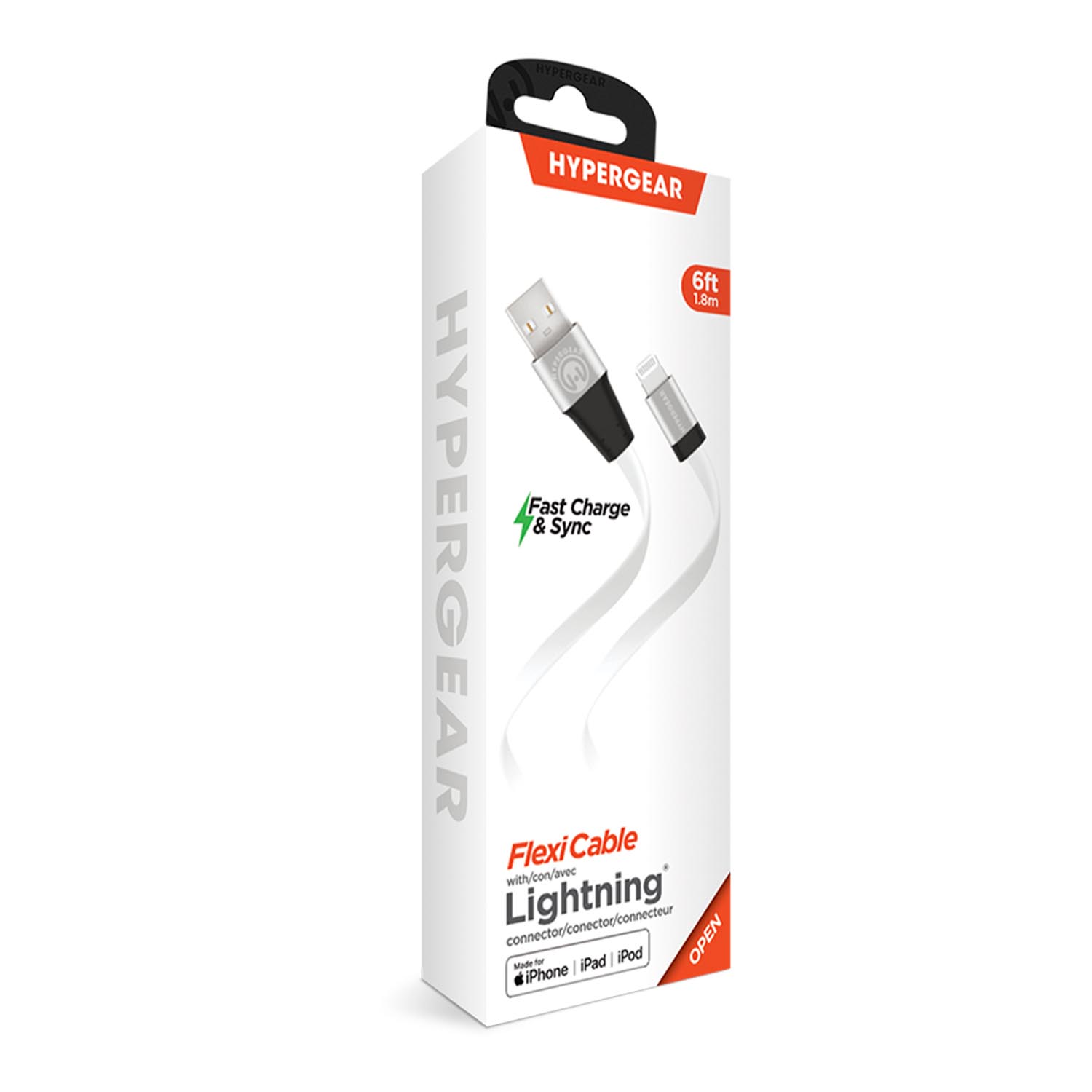 HyperGear Flexi USB To Lightning Flat Cable 6Ft.