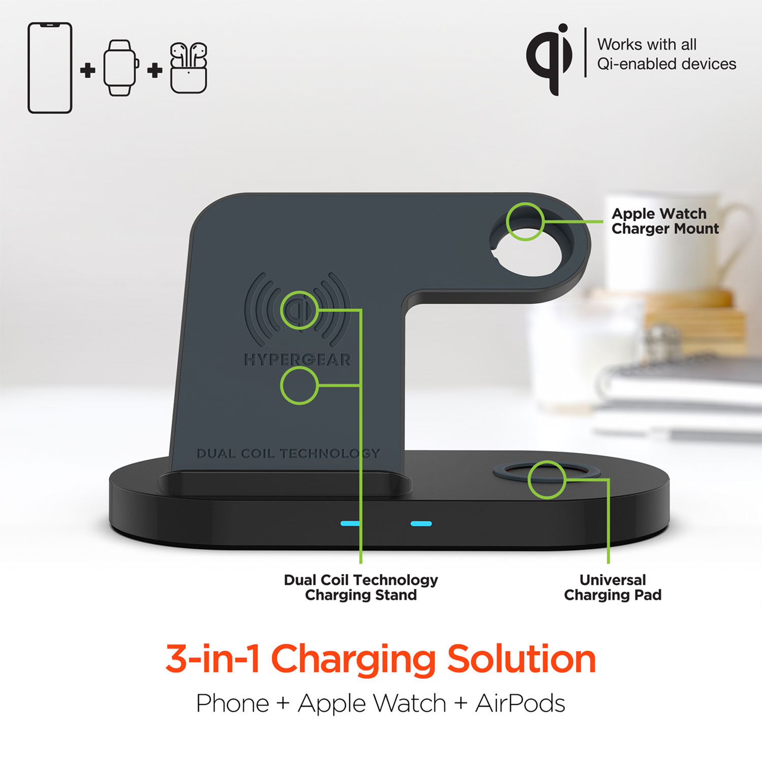 HyperGear 3 In 1 Wireless Charging Dock