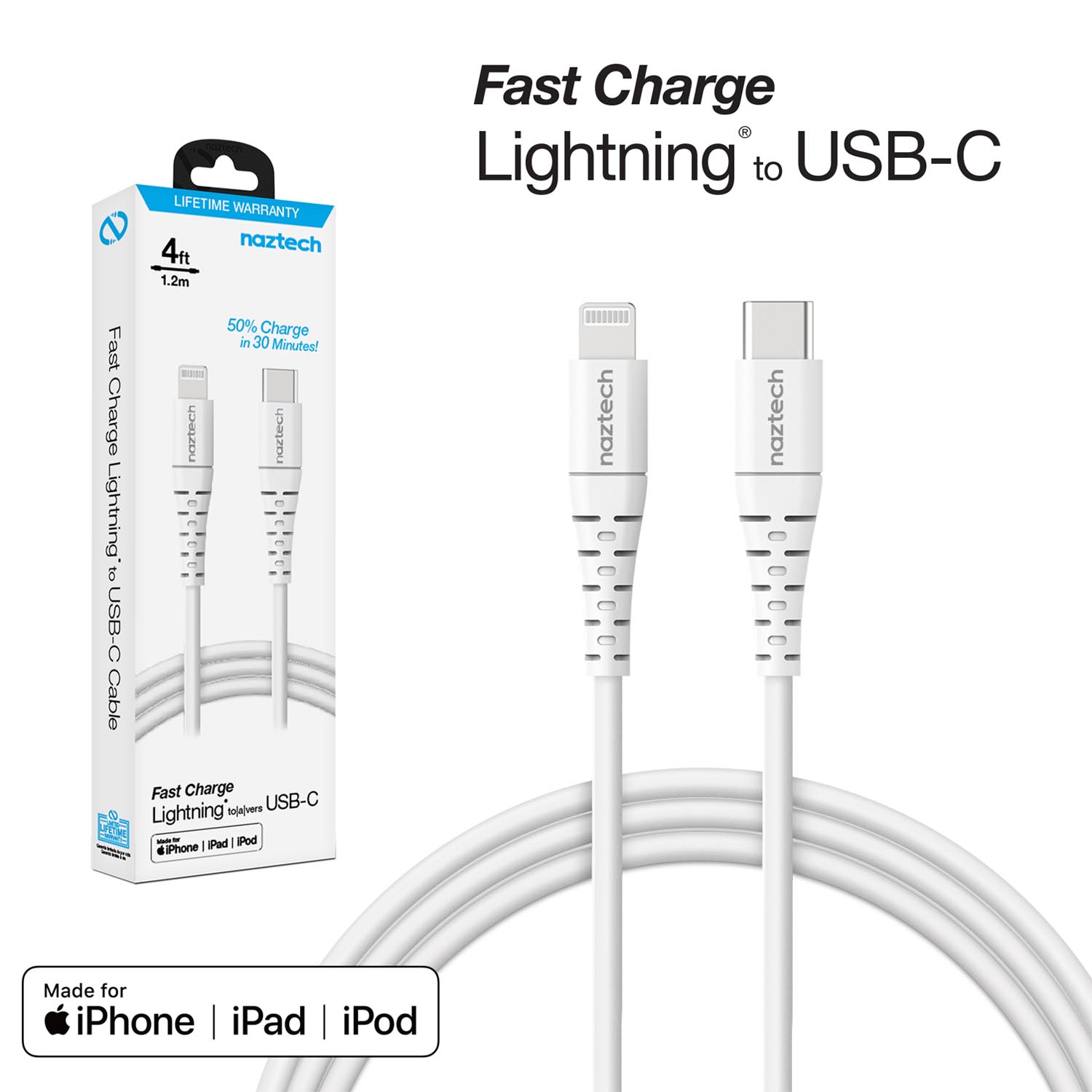 Naztech Fast Charge MFi Lightning to USB-C Cable