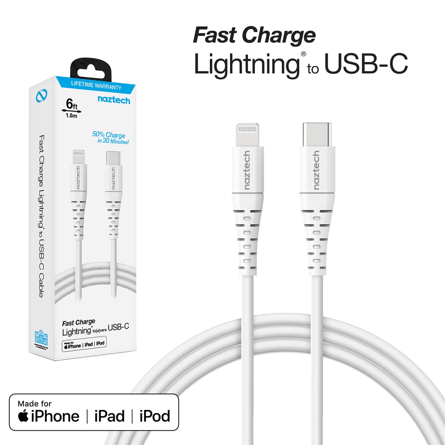 Naztech Fast Charge MFi Lightning to USB-C Cable