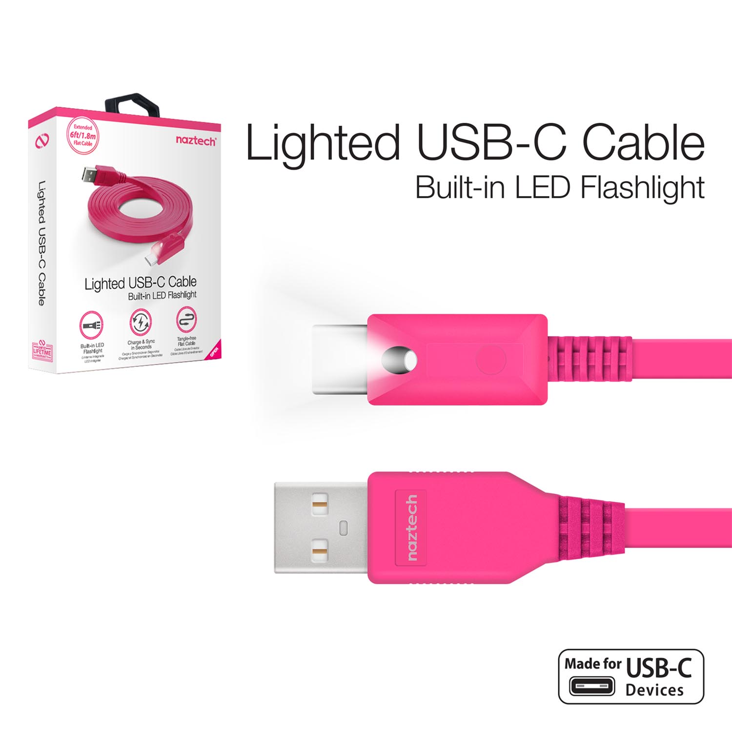Naztech LED USB-A to USB-C 2.0 Charge And Sync Cable with Touch Control