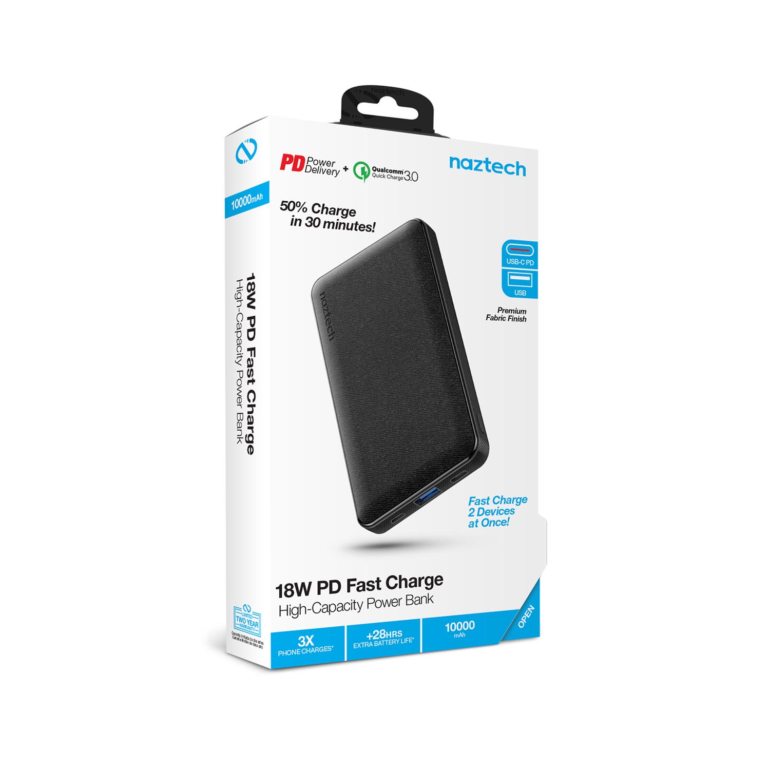 Naztech 10000mAh PD+QC Fabric Power Bank