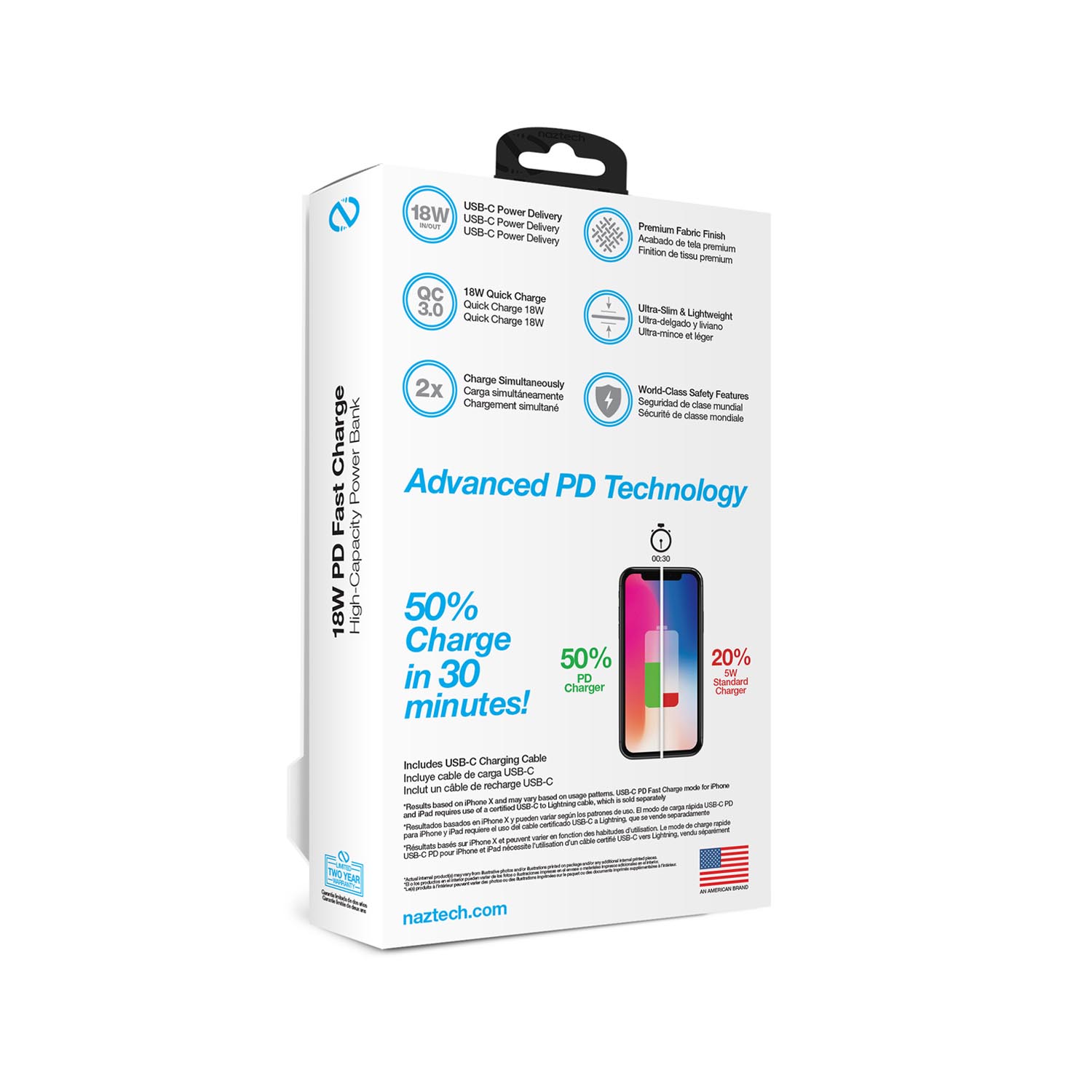 Naztech 10000mAh PD+QC Fabric Power Bank