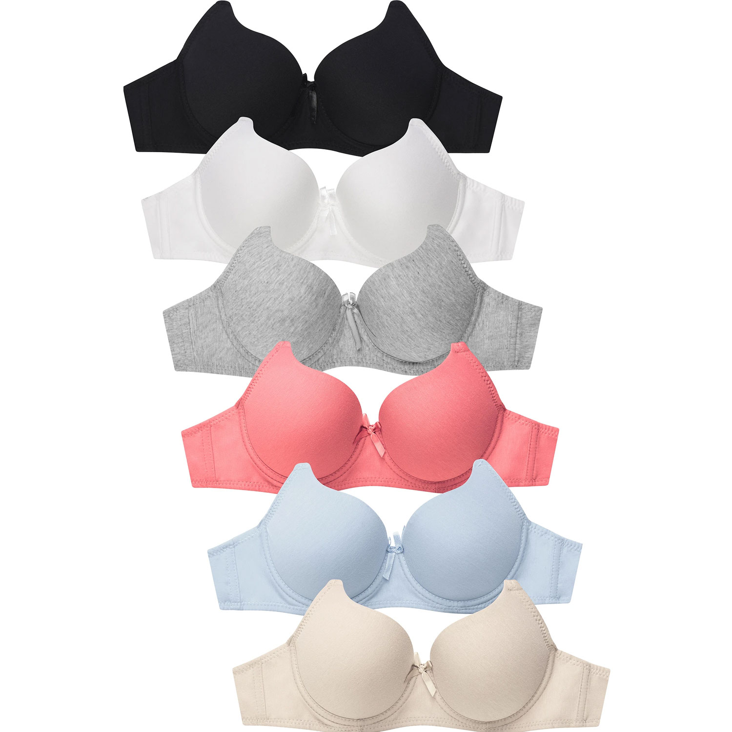 6-Pack Ladies Full Cup Plain Cotton Bra