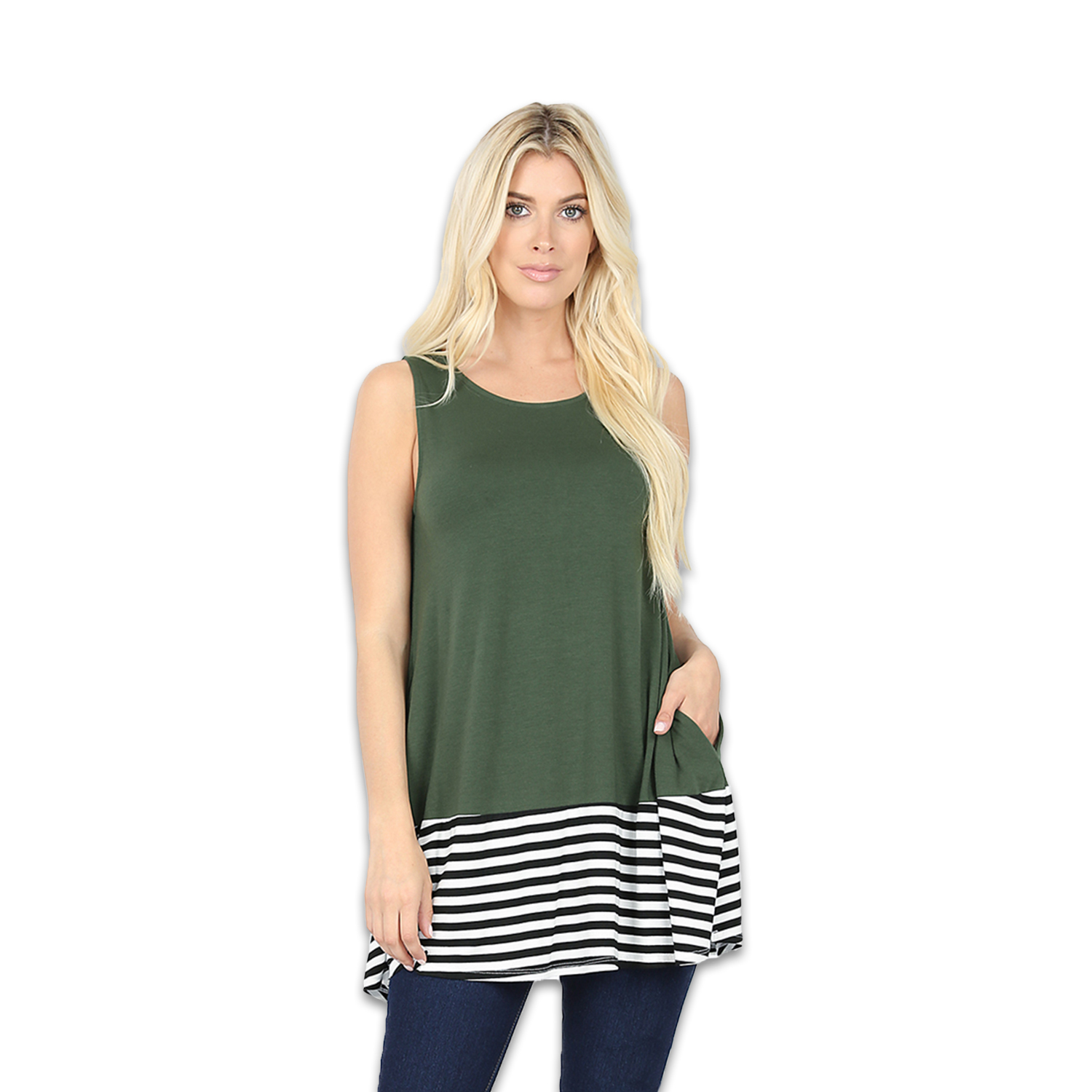 Striped And Solid Contrast Sleeveless Top