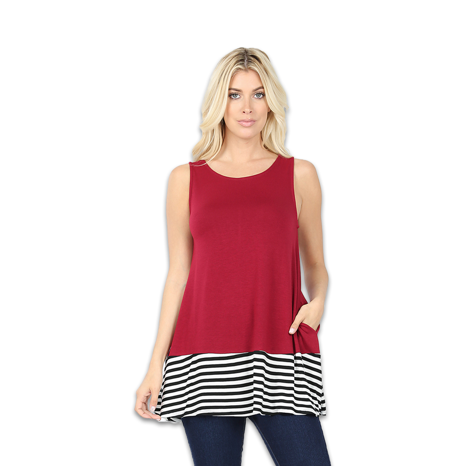 Striped And Solid Contrast Sleeveless Top