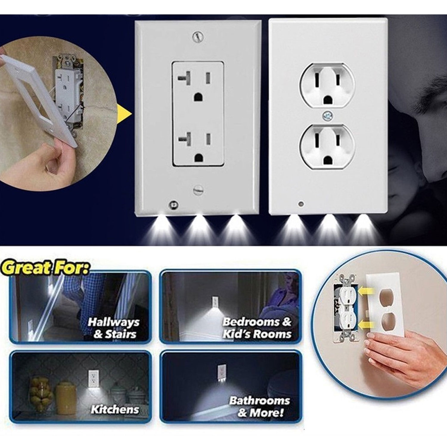 5 Pack Outlet Cover With Built In LED Night Lights