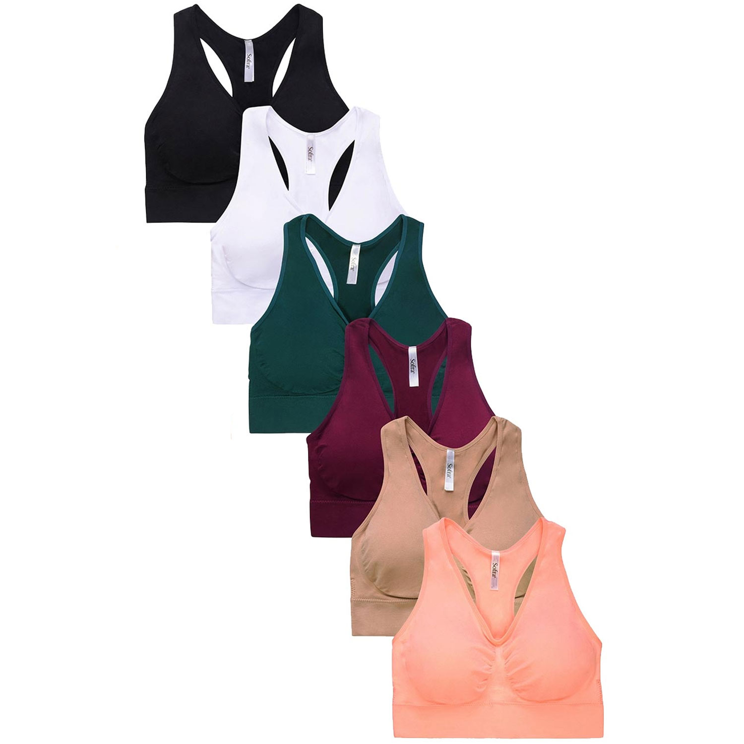 6 Pack Ladies Seamless Racerback Sports Bra