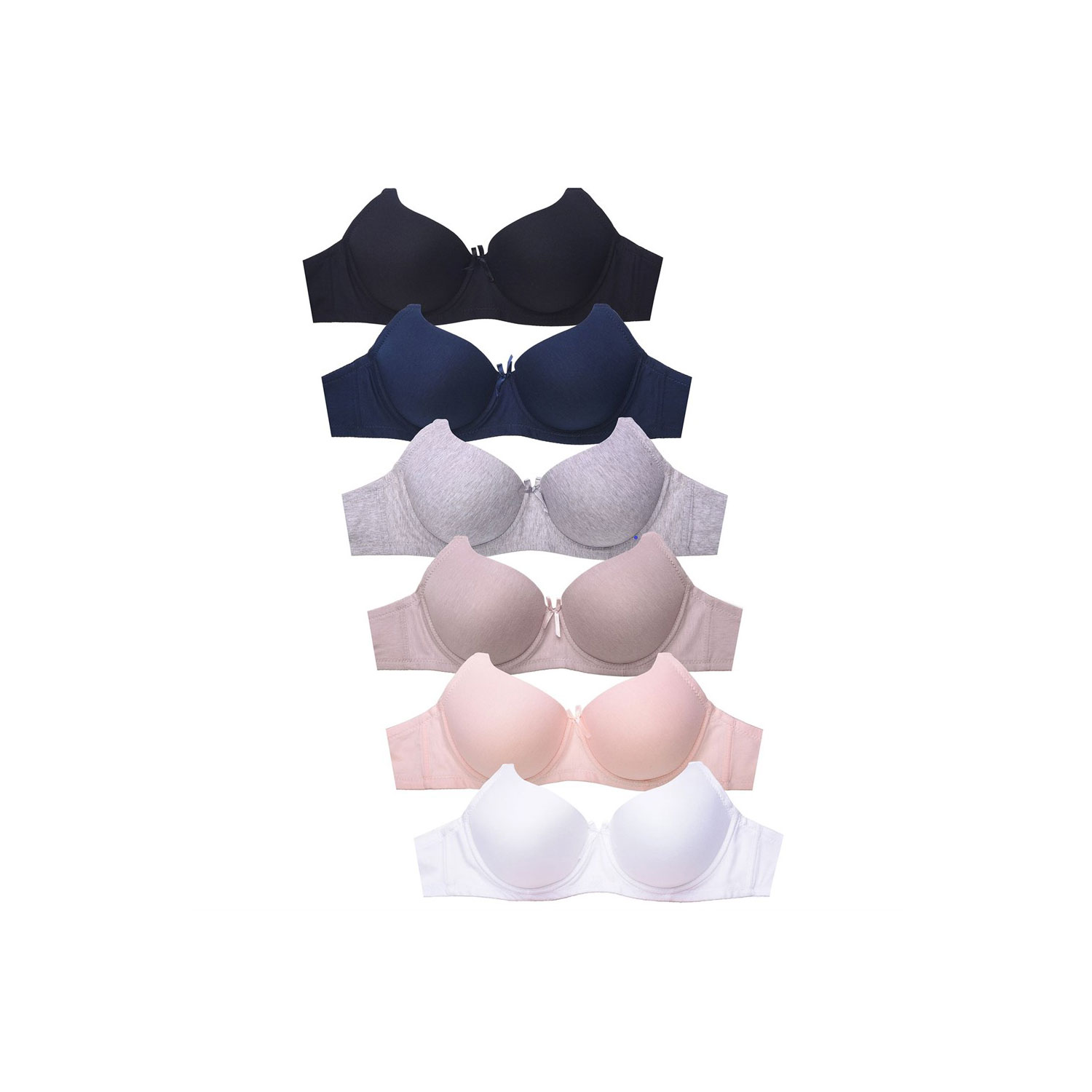 6 Pack Ladies Cotton 3 Hook Plain Cup Bra