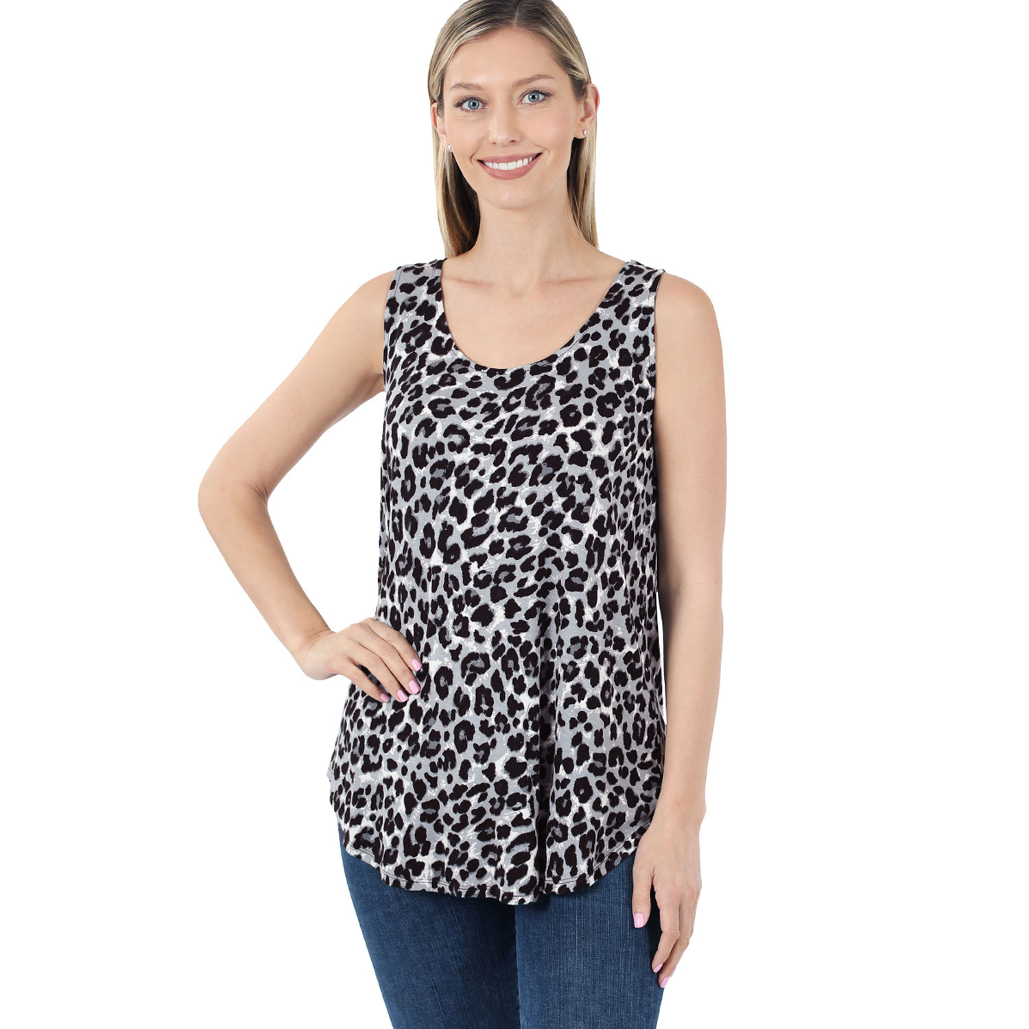 2 Pack Leopard Sleeveless Round Neck And Round Hem Top