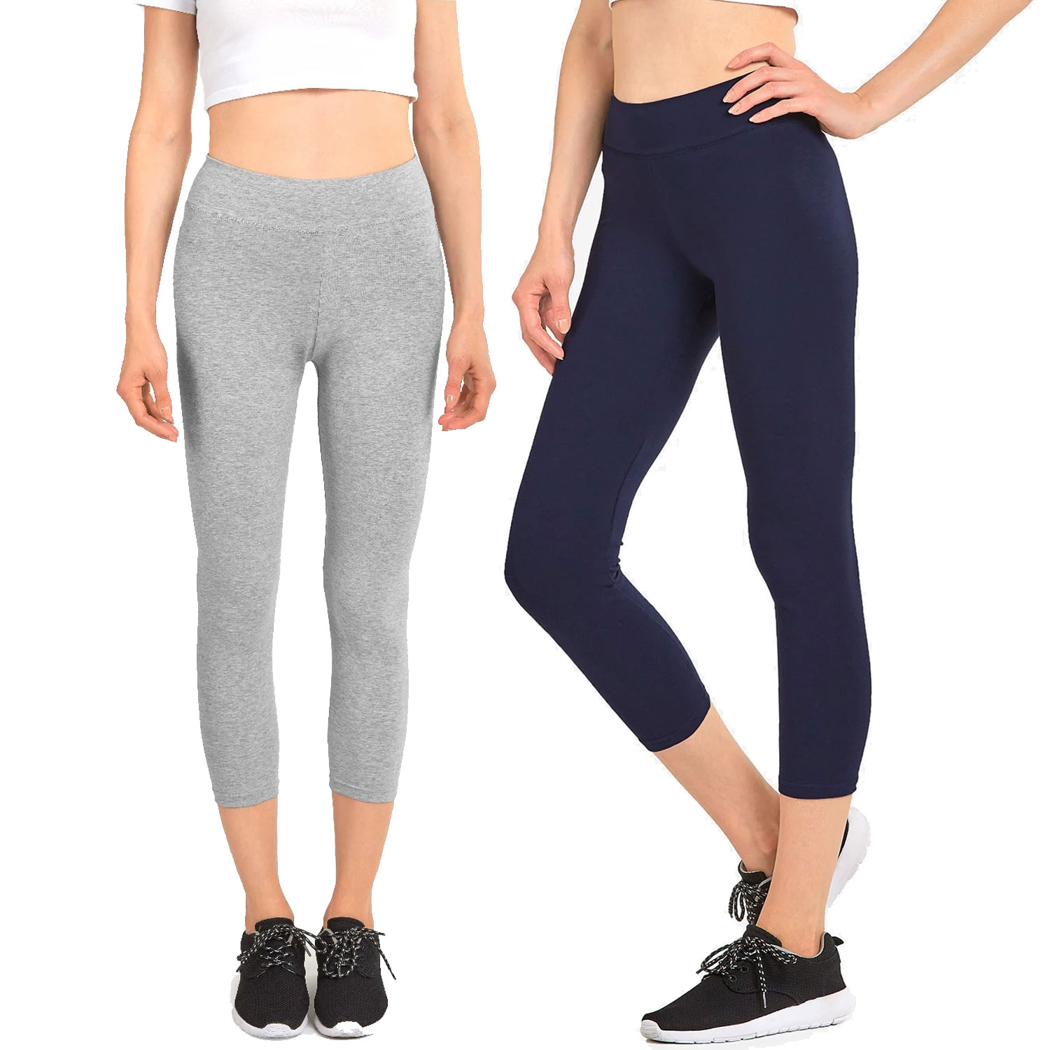 2 Pack Sofra Ladies Cotton Capri Leggings